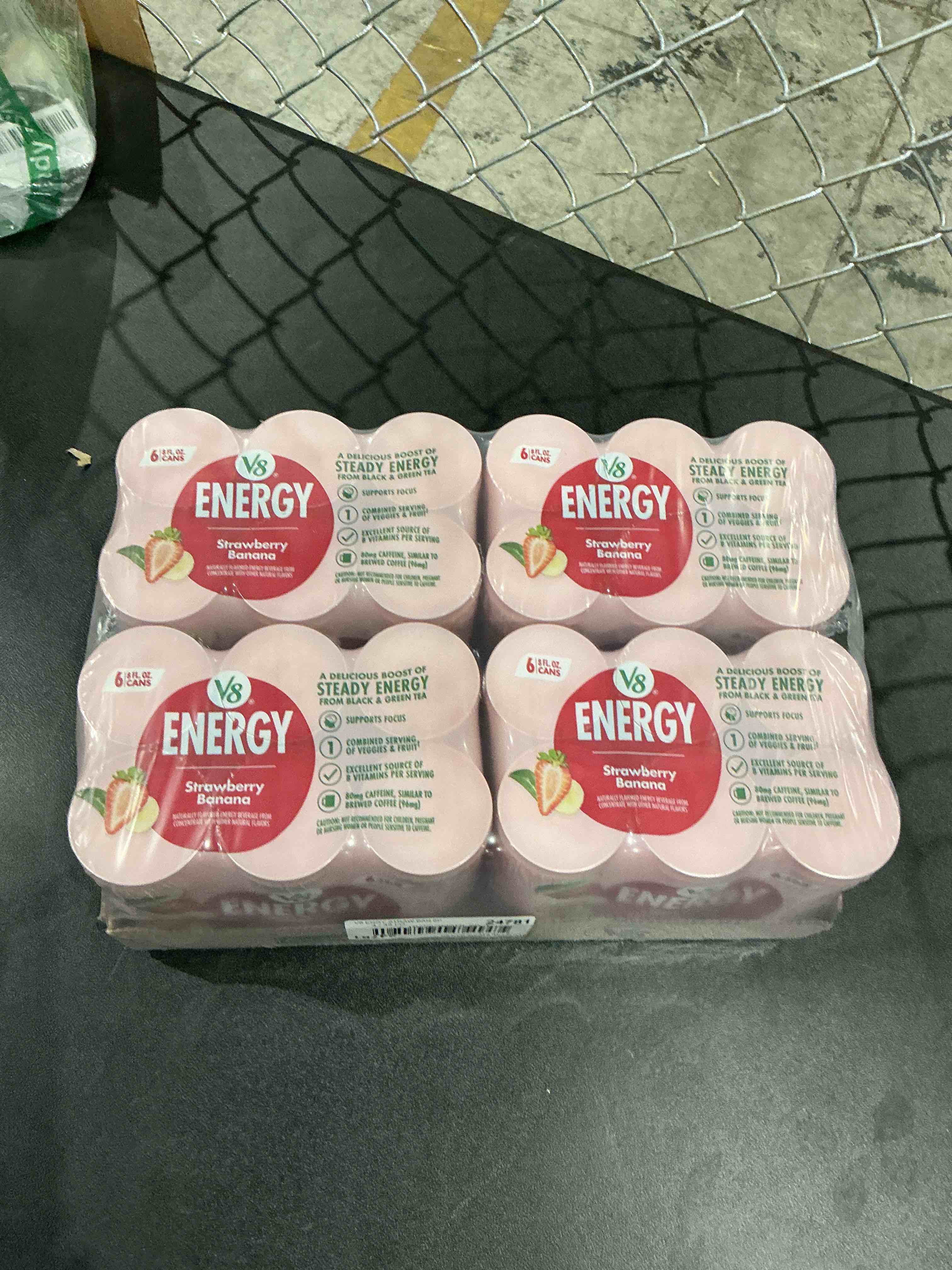 Condition photo showing New/Like New for v8® strawberry banana 100% fruit and vegetable juice, 8 fl oz can, 4 packs of 6 cans
