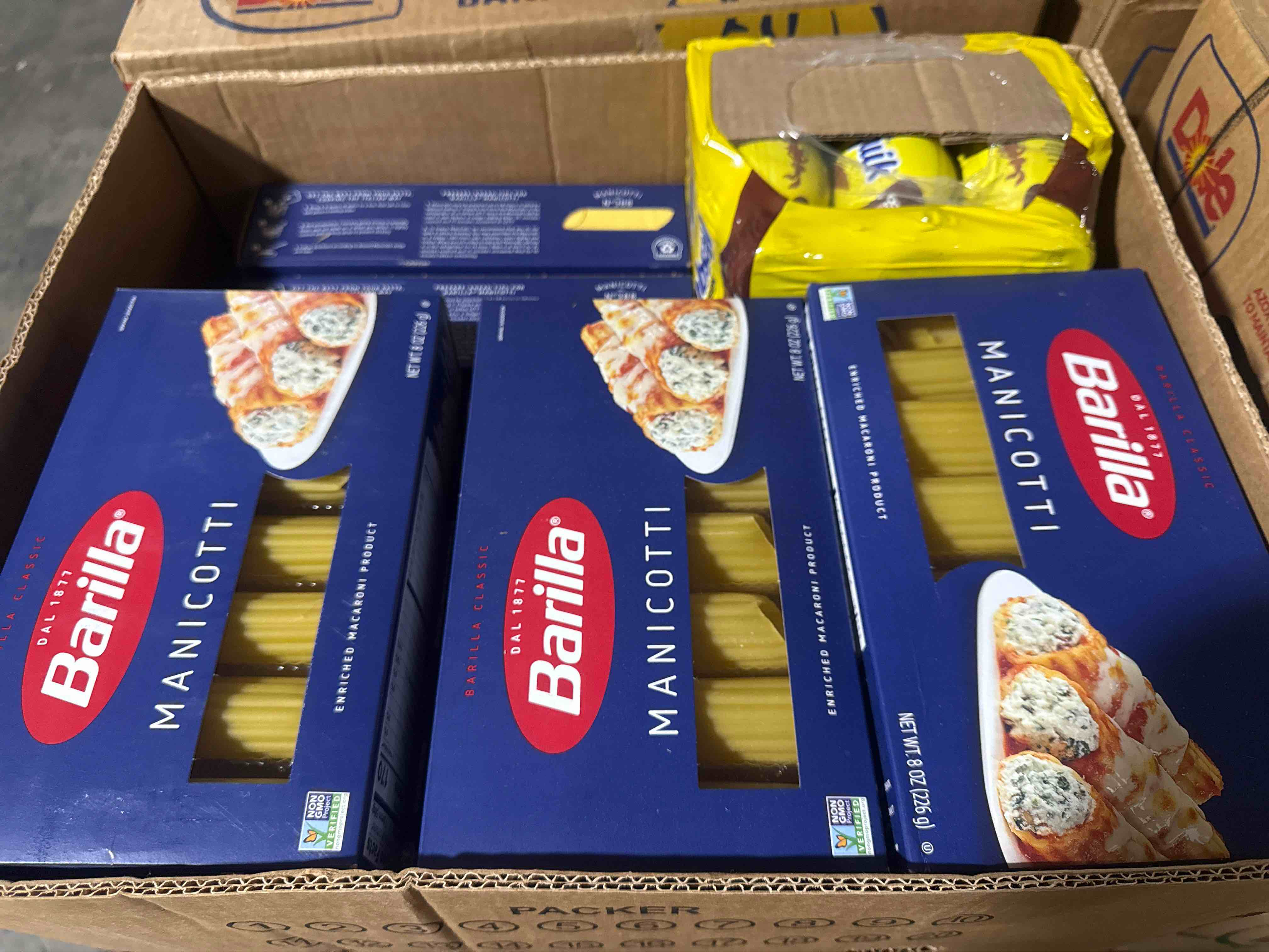 box of assorted grocery products
