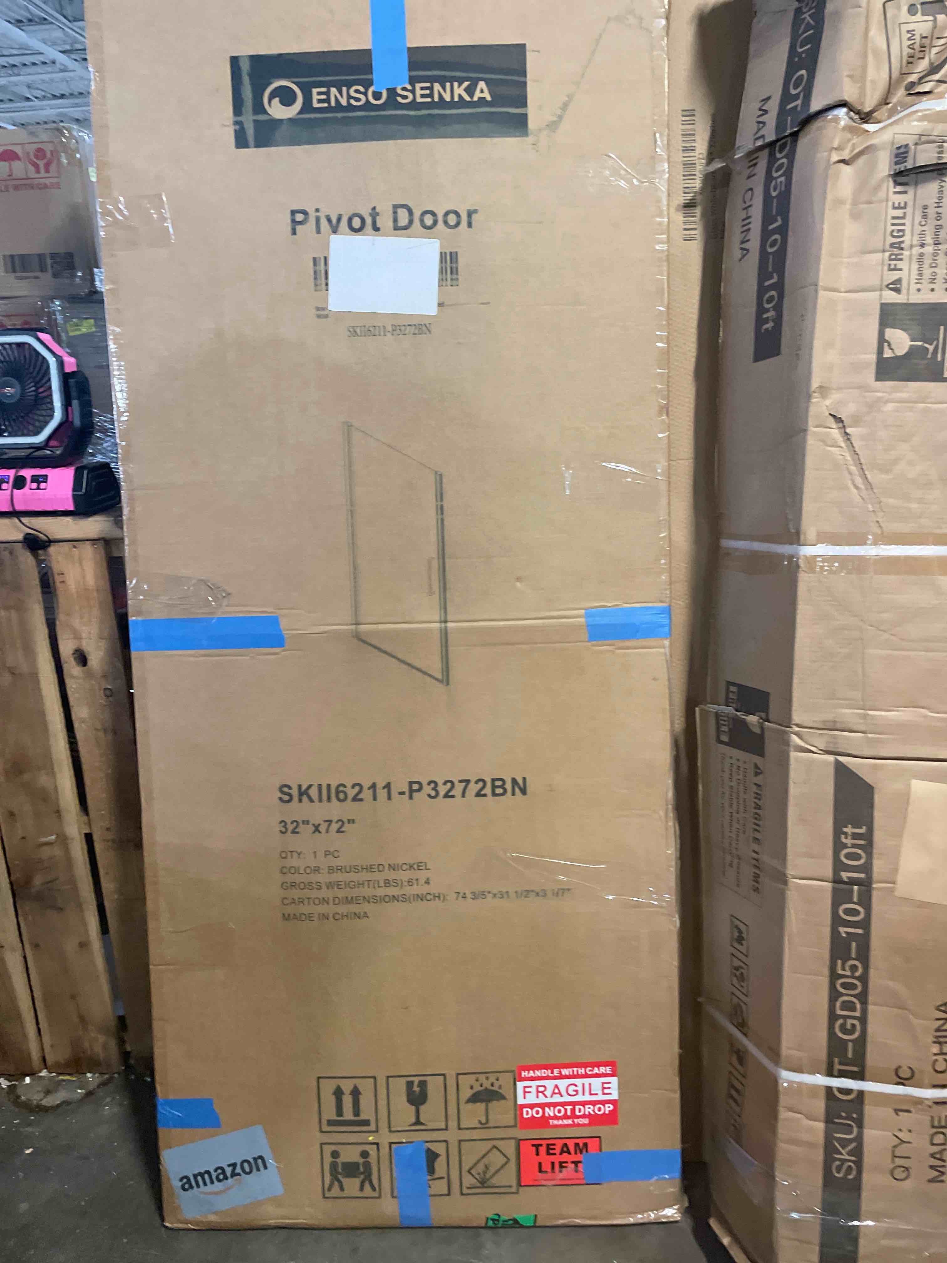 Condition photo showing New/Like New for 32x72 inch frameless bi-fold pivot shower door, 1/4" tempered glass with chrome hardware, reversible installation for bathroom (chrome, 32 * 72")