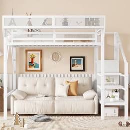 Full Size Loft Bed With Stairs Metal Full Loft Bed with Storage Shelves 