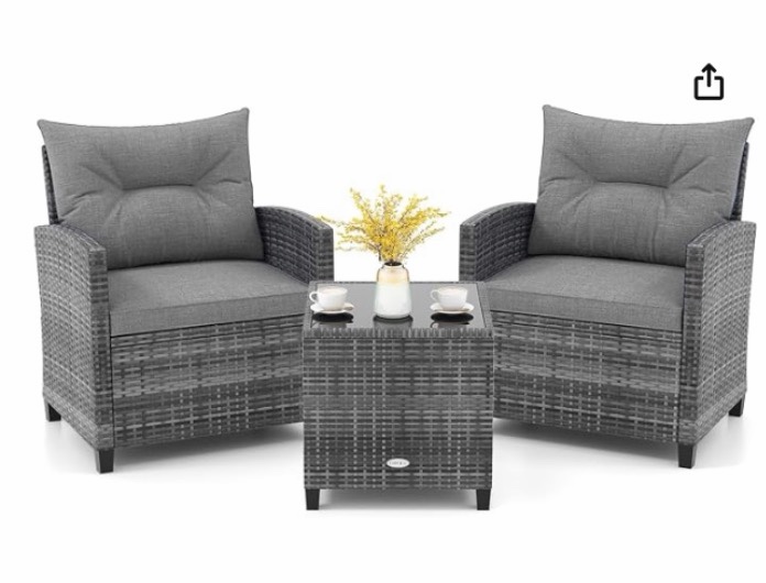 Similar to 3-Piece Wicker Patio Outdoor Furniture Set w Glass Table, Gray MISSING HARDWARE