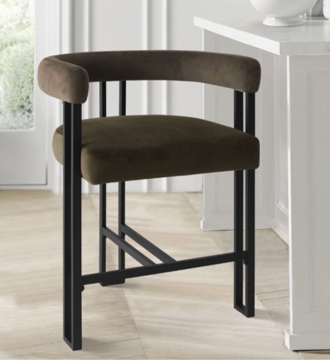 Boucle Single Mink Velvet Counter Height Stool with Padded Arms