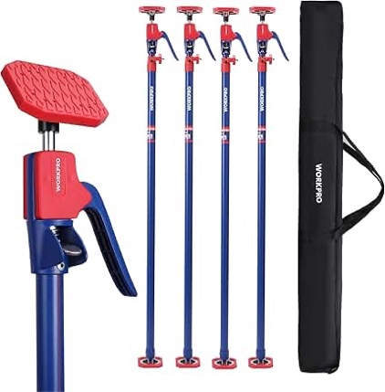 WORKPRO Cabinet Jack Support Pole, 54-114 Inches Steel Telescopic Quick Support Rod Adjustable 3rd Hand Support System with 154 lbs Capacity for Cabinet Jack, Drywall Jack& Cargo Bars, 4-Pack 54\"-114\" 4PC