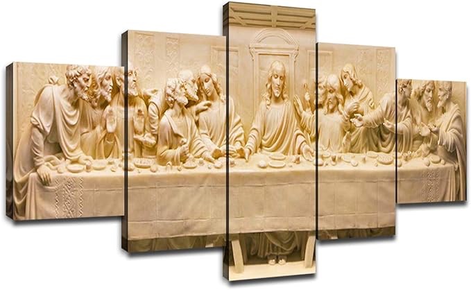 last supper pictures for wall jesus christ painting ultima cena white sculpture artwork dining room wall decor canvas art frame poster kitchen living room decoration ready to hang(60''wx32''h
