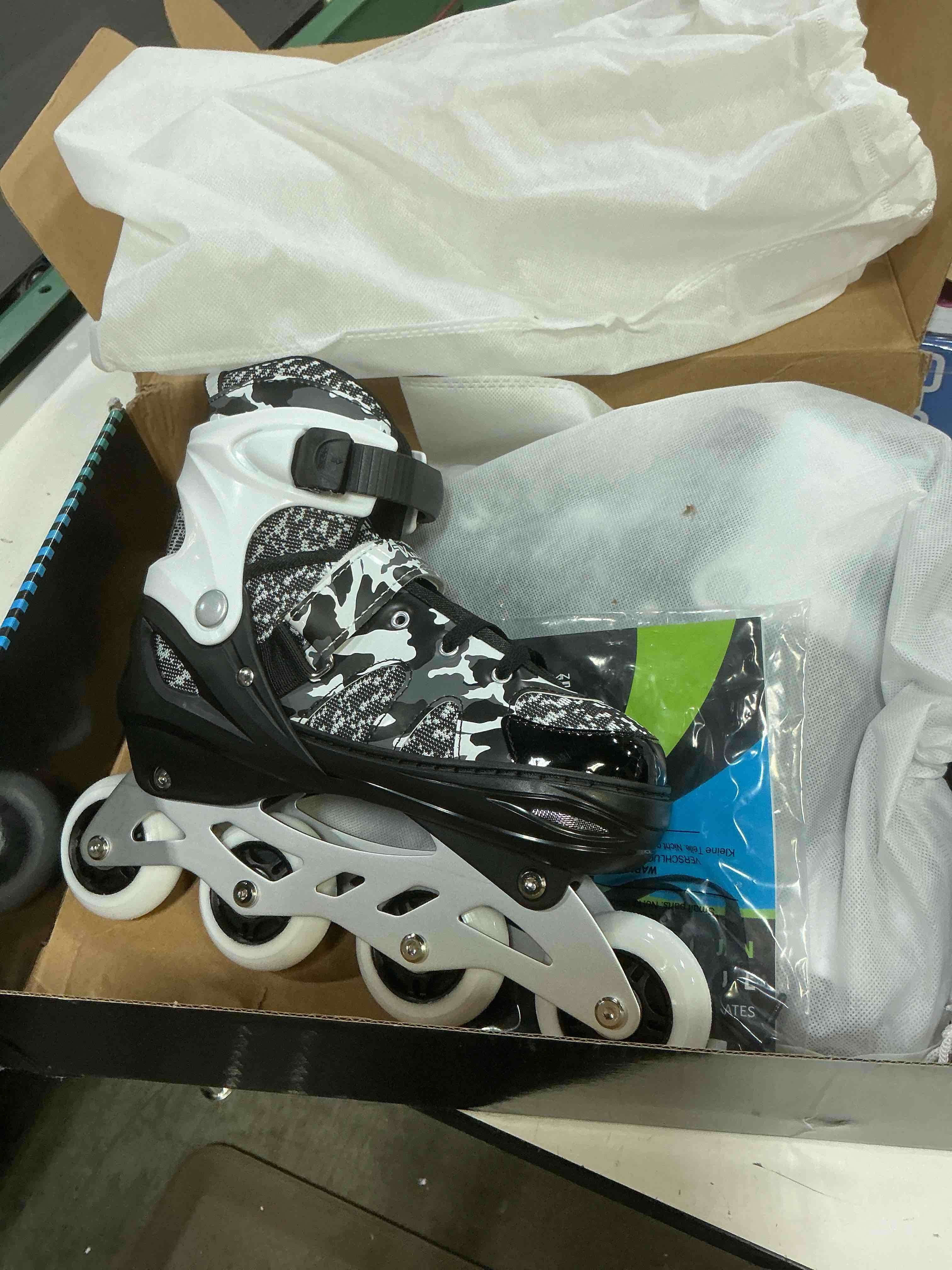 Condition photo showing Good Condition for kuxuan boys adjustable inline skates with light up wheels, fun illuminating skates for kids girls youth black came small(kids 10-11 us)