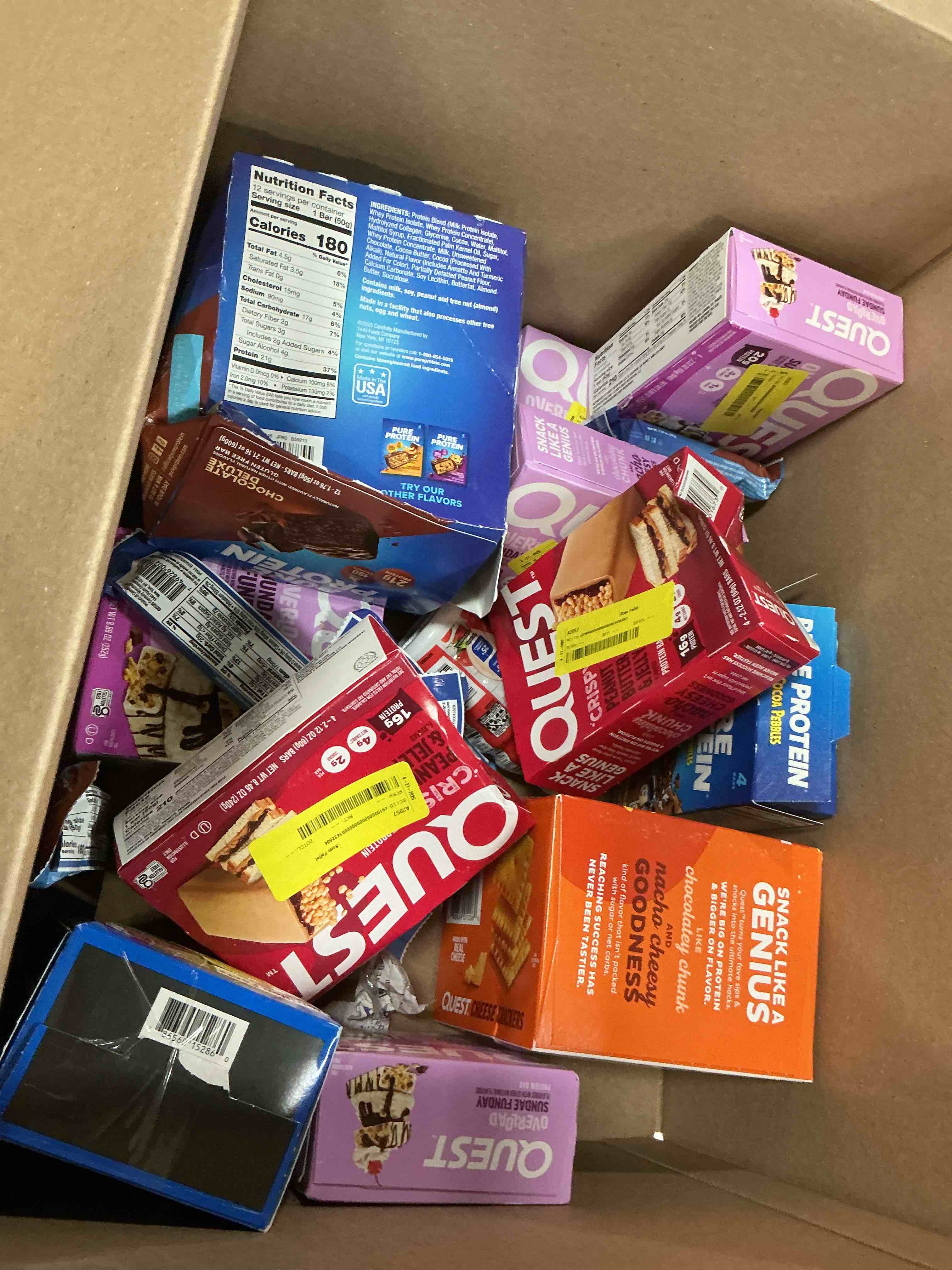 Condition photo showing As Is for assorted of different food products, snacks, drinks and other..(expiration date may vary)