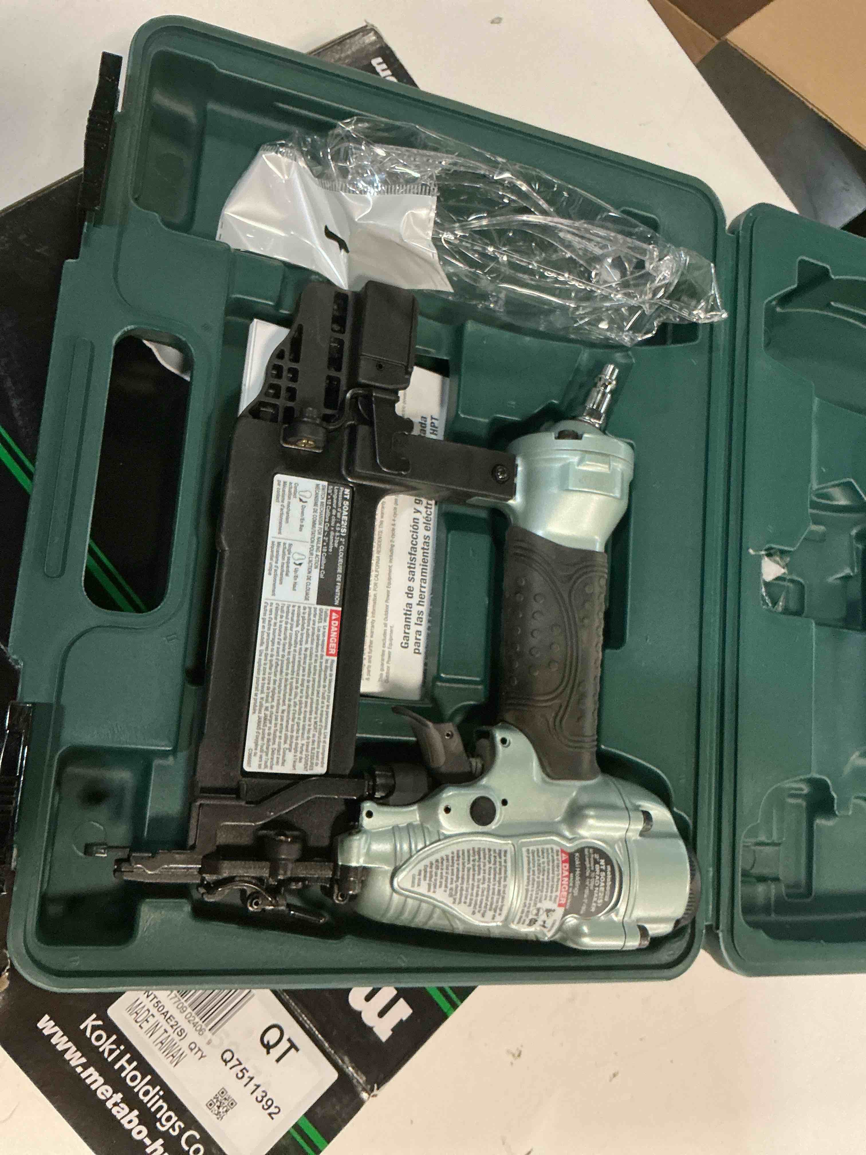 Condition photo showing Good Condition for metabo hpt brad nailer, pro-preferred lightweight pneumatic power nailer for precision trim work and furniture building, adjustable depth, 18 gauge, 5/8" up to 2" brad nails, nt50ae2 loveseat