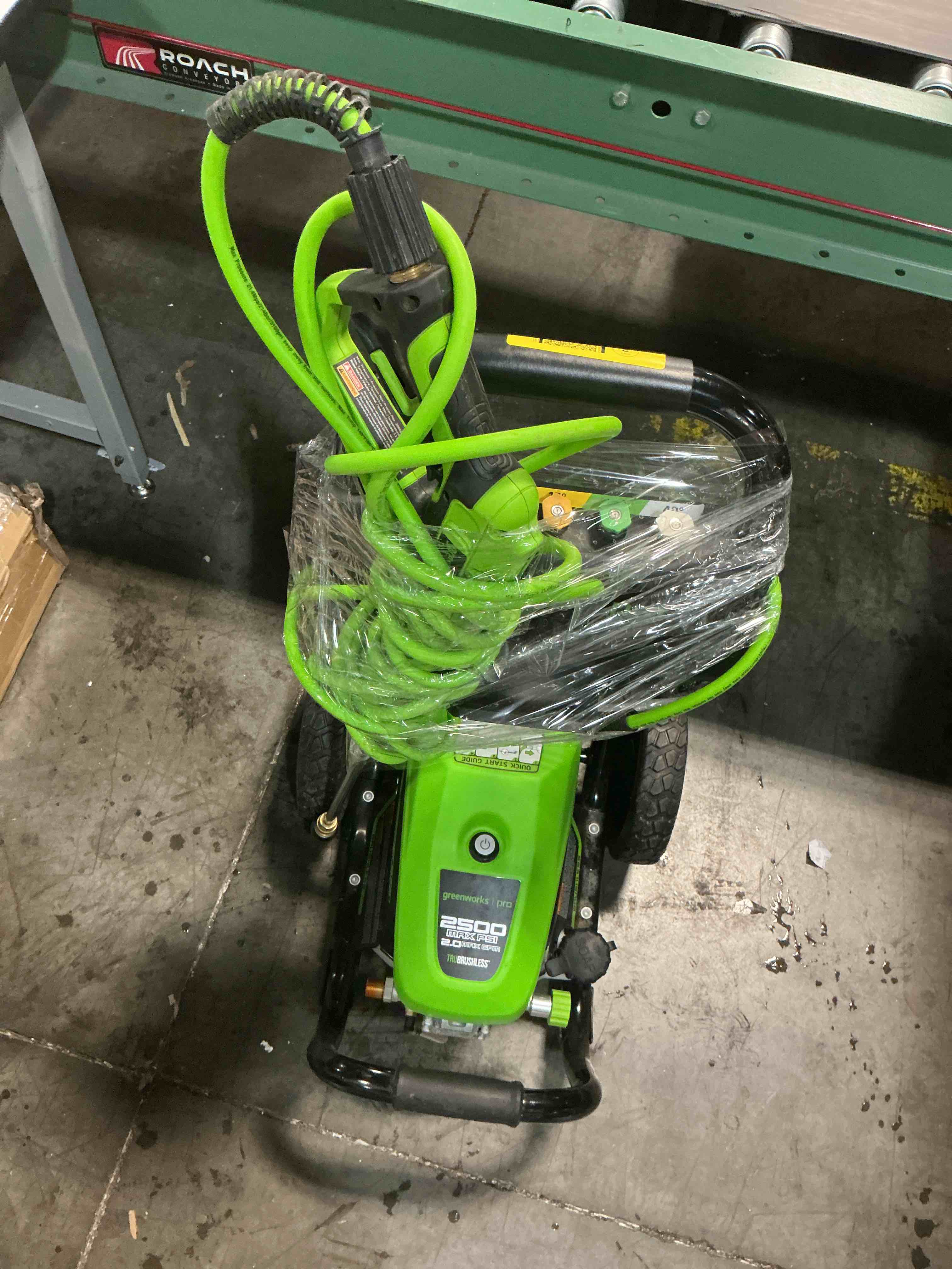 Condition photo showing As Is for greenworks 2500-psi 2-gpm cold water electric pressure washer with 5 spray tips gpw2500