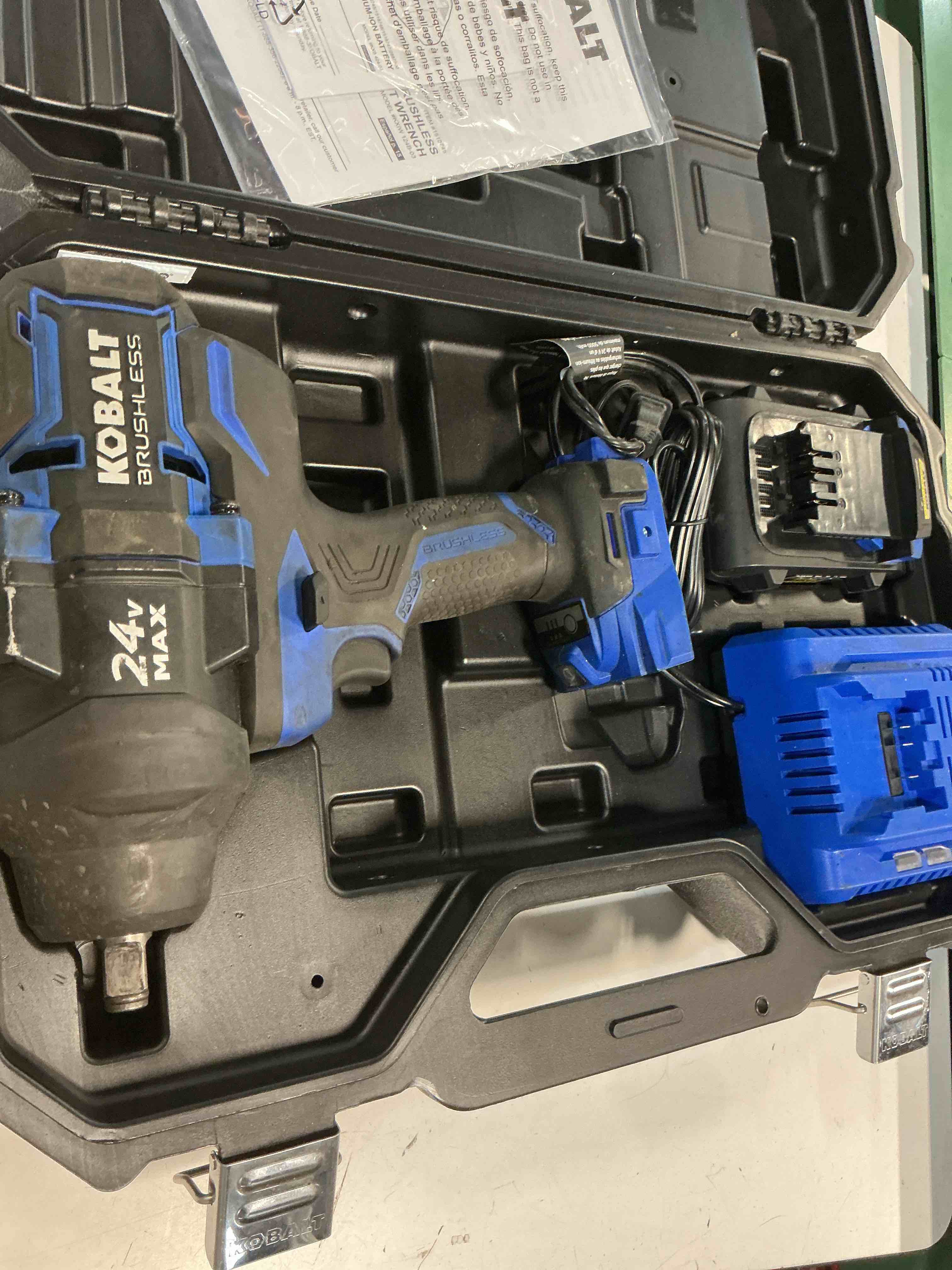 Condition photo showing As Is for kobalt xtr 24-volt variable speed brushless 1/2-in drive cordless impact wrench (battery included and charger included) item #1518745 | model #kxiw 1424a-03
