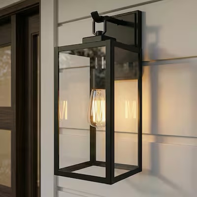 quoizel breitling 18" outside wall lantern matte black with clear glass 1479171