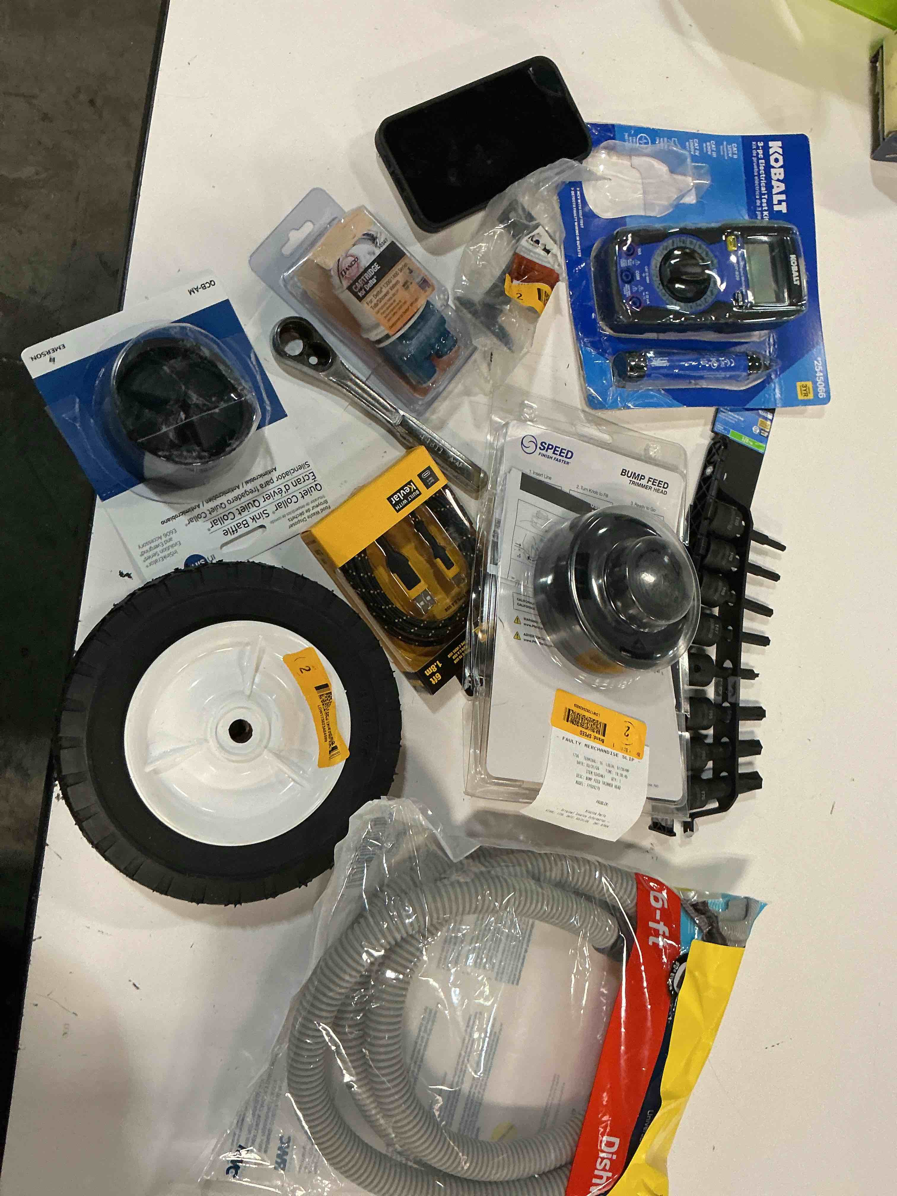 Condition photo showing As Is for assorted home improvement lot (small tools, screw, home accessories, etc.)