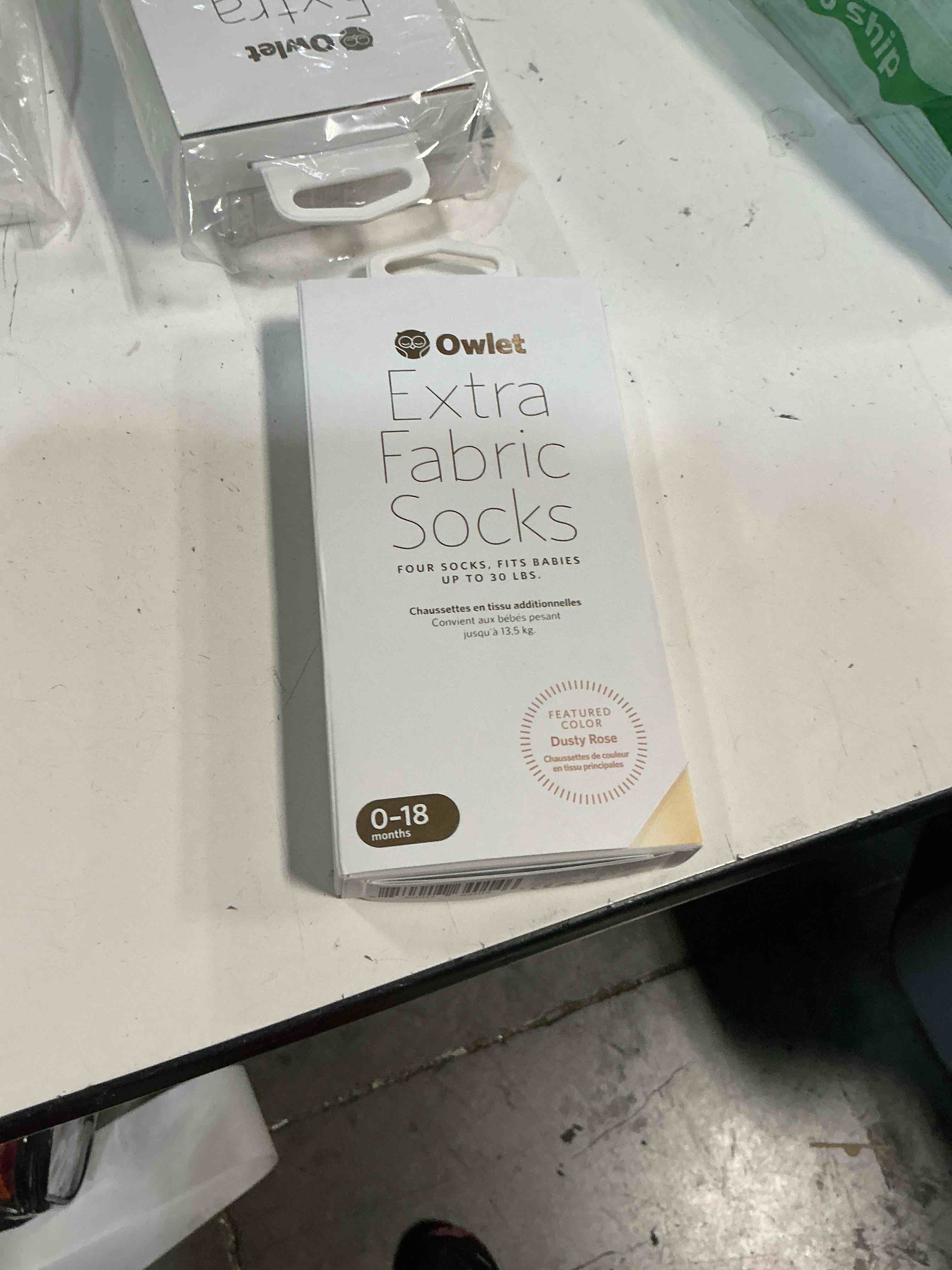 Condition photo showing New/Like New for owlet accessory fabric sock for dream sock baby monitor, fits babies 0 to 18 months, dusty rose (sensor and base station not included)