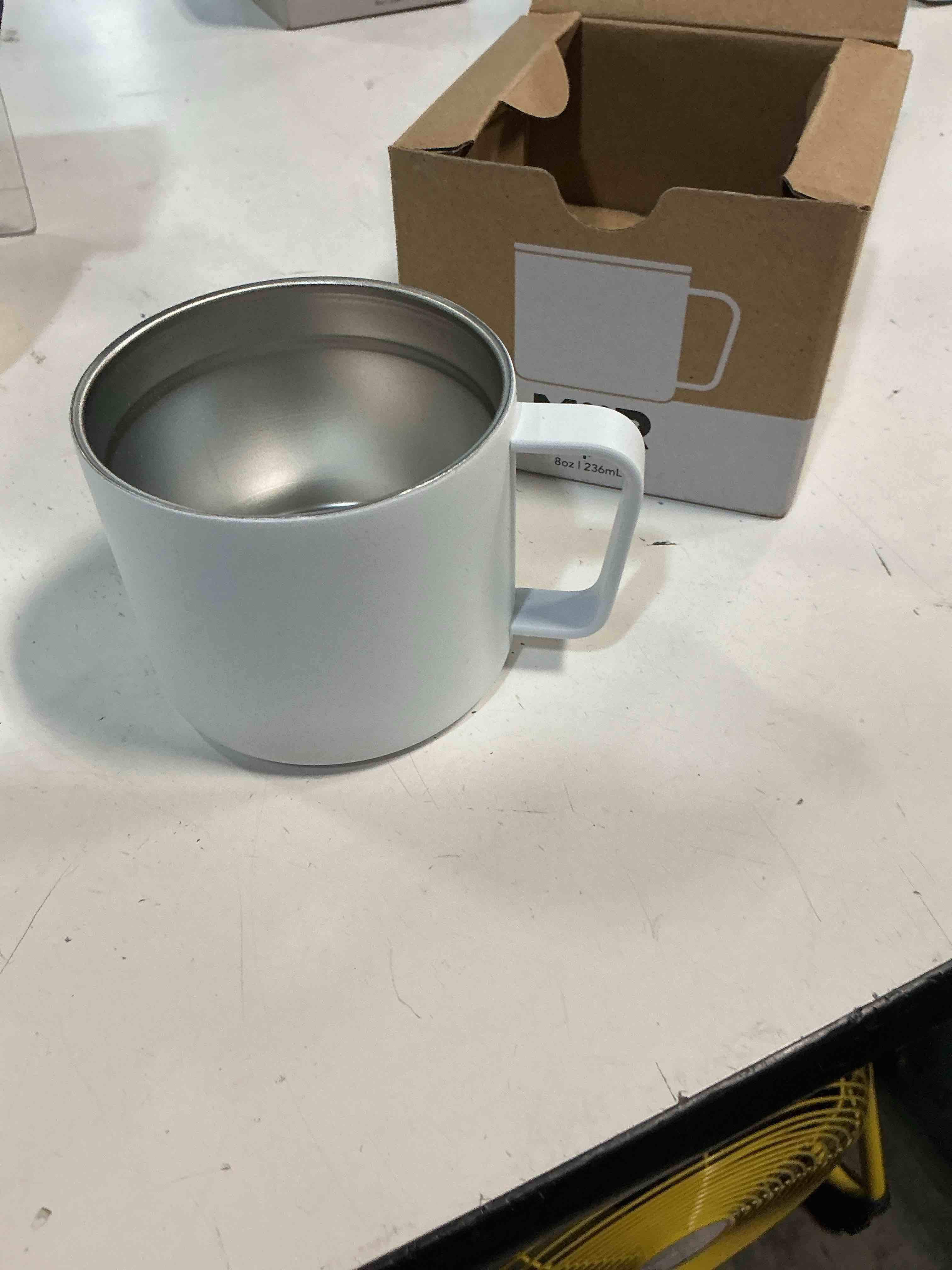 Condition photo showing As Is for miir, camp cup, vacuum insulated, stainless steel with slide lid, bpa free, white, 8 fluid ounces