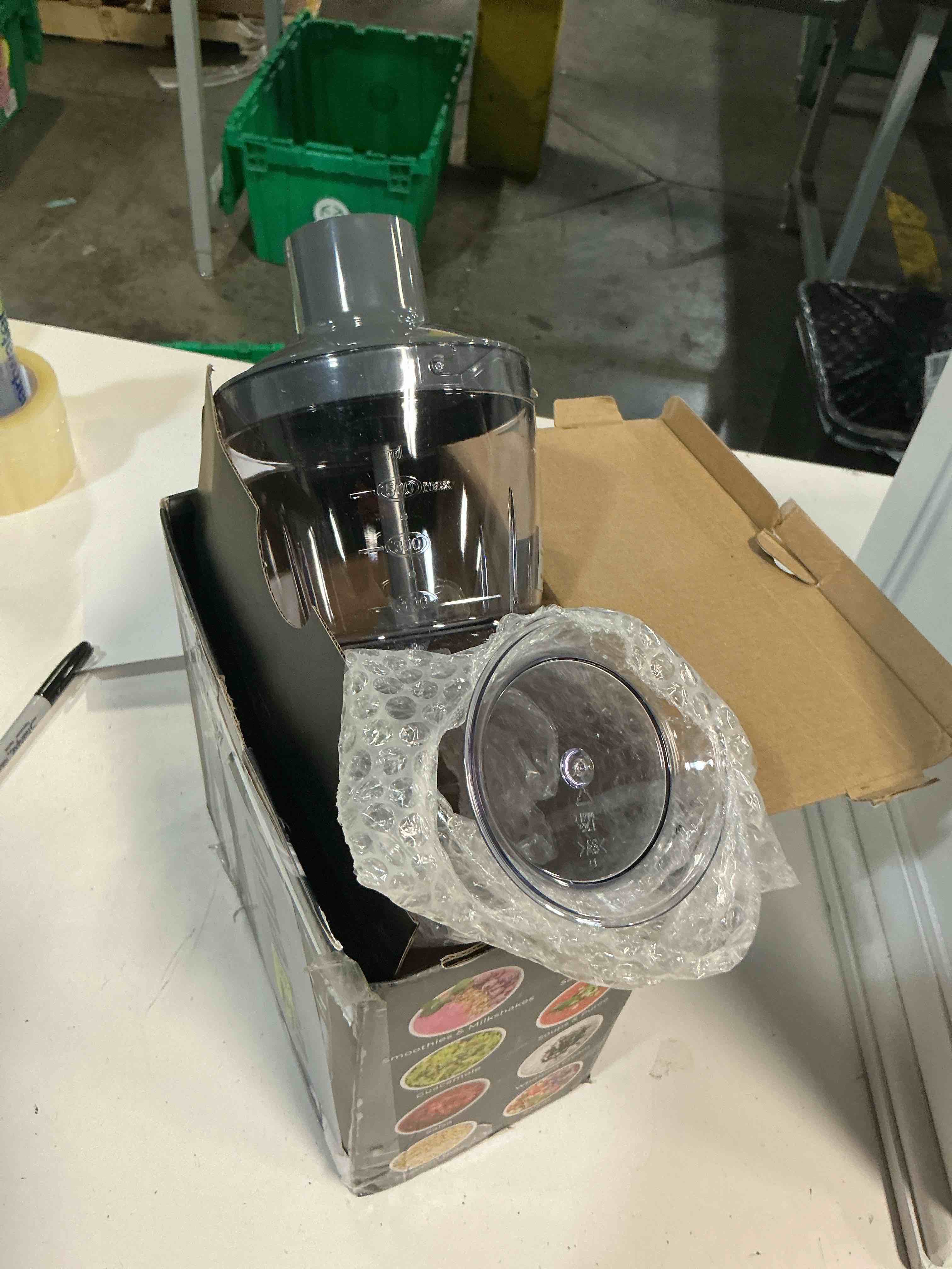 Condition photo showing As Is for mueller multistick 5-in-1 immersion blender handheld,12 speed hand mixer-turbo boost,heaviest duty copper motor,titanium reinforced blades hand blender,milk frother wand,whisk,beaker,chopper,grey