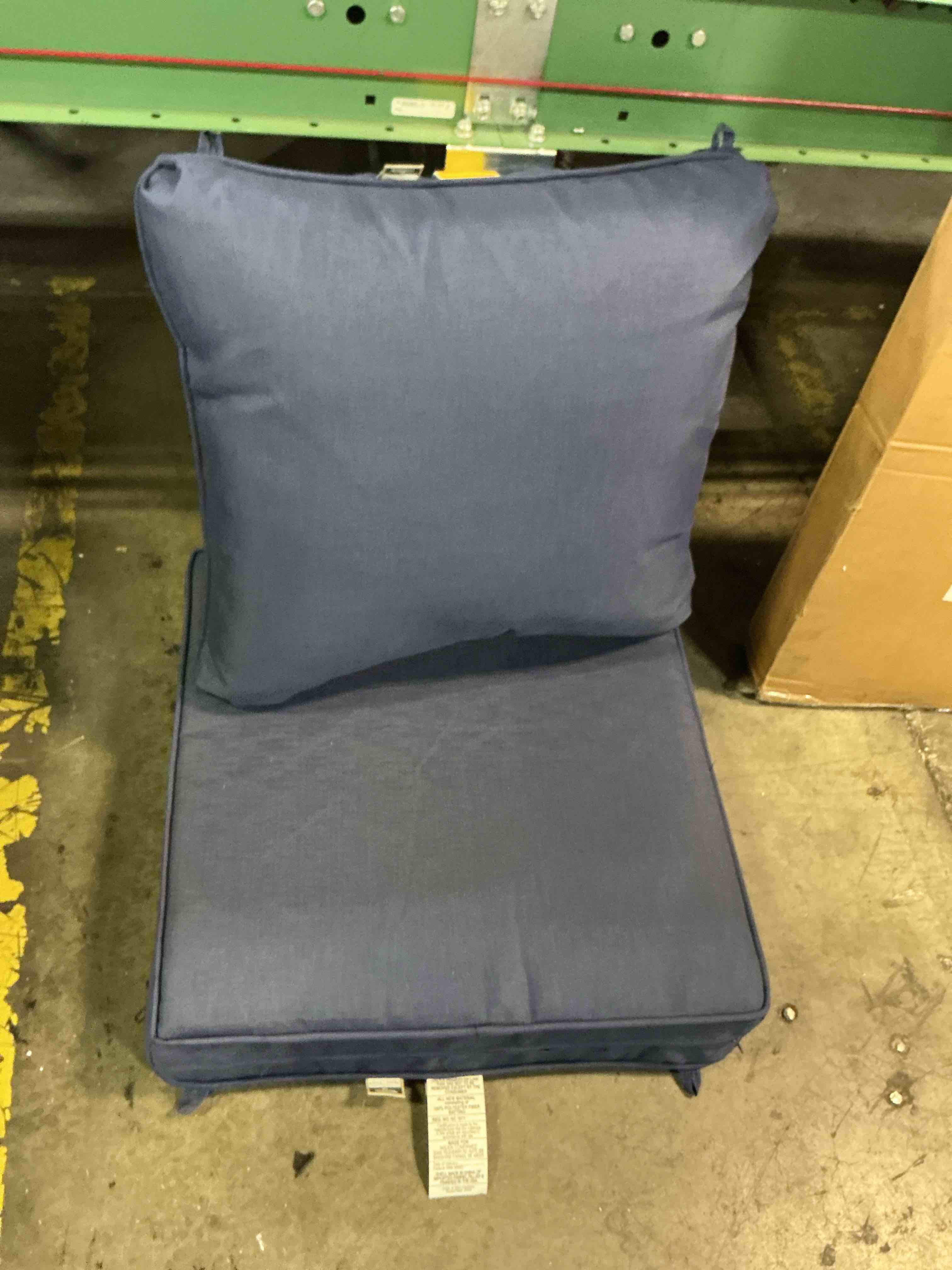 Condition photo showing As Is for  allen + roth with stainmaster 25-in x 25-in 2 -piece navy madera linen deep seat patio chair