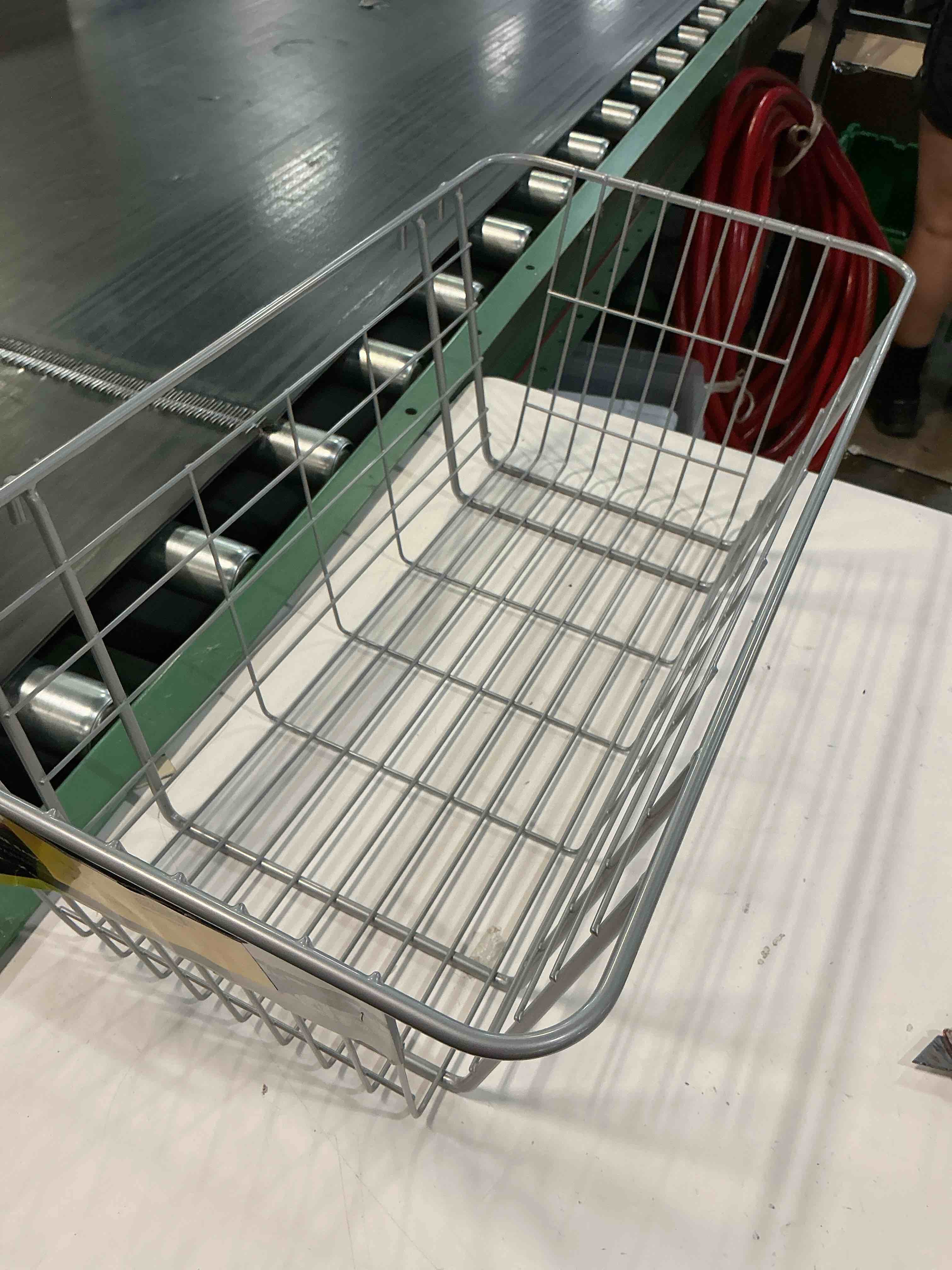 Condition photo showing Good Condition for rubbermaid garage fasttrack wire mesh basket, wall mounted storage system, holds up to 50 pounds, satin nickel, for tool/toy/sports equipment