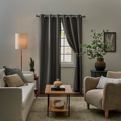  allen + roth 84-in charcoal grey blackout grommet curtain panel pair