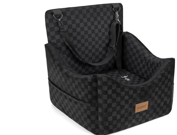 joejoy elevated dog car seat for small/medium dogs up to 35 lbs, memory foam booster seat with detachable washable cover, travel-safe car bed with safety belts & storage pockets, black. ( similar ) ( cover 