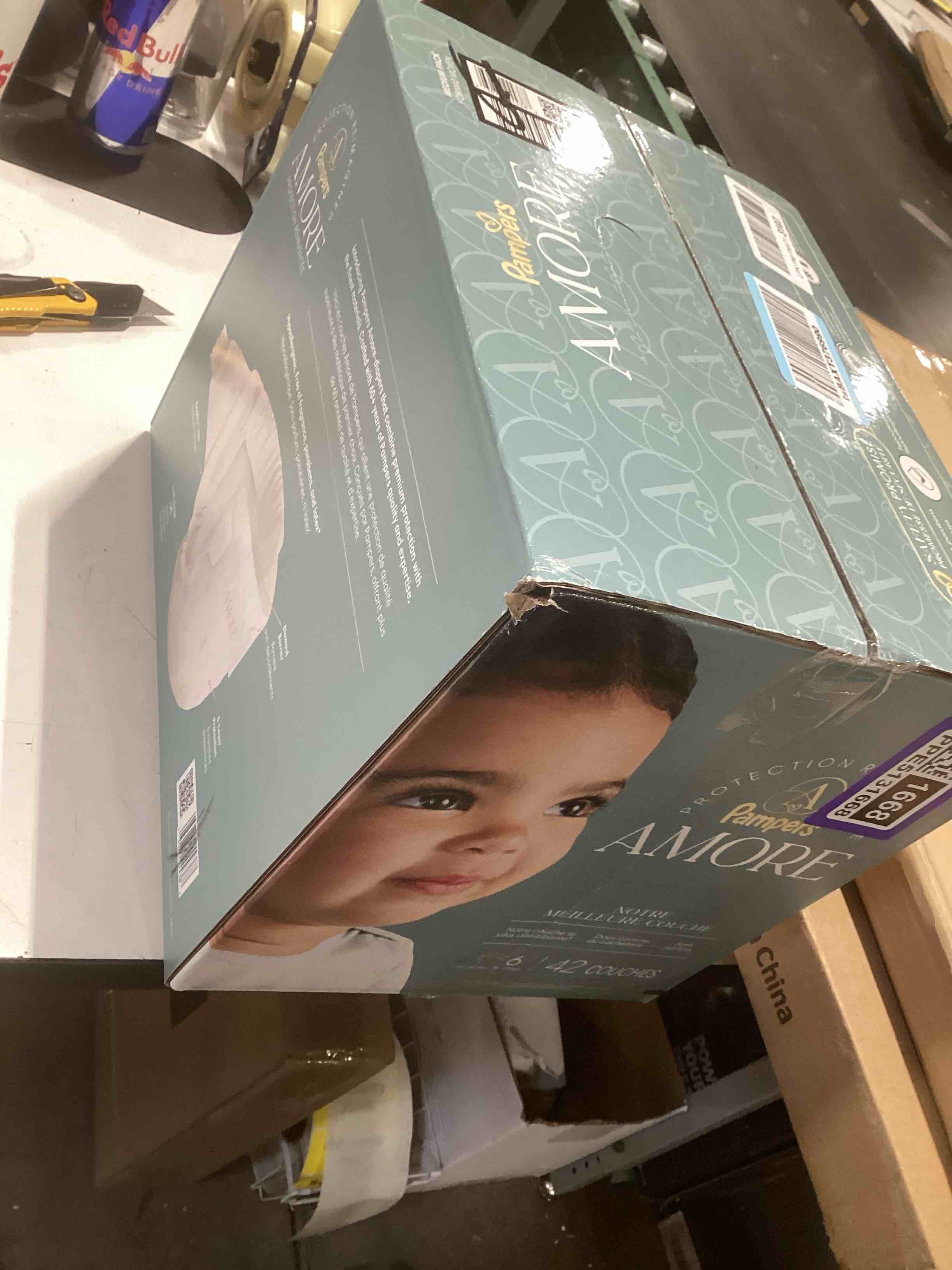 Condition photo showing Good Condition for pampers amore, size 6 (23-44 lbs), 42 count, our best diaper – hypoallergenic & fragrance free, up to 100% leakproof, soft as cashmere size 6 42