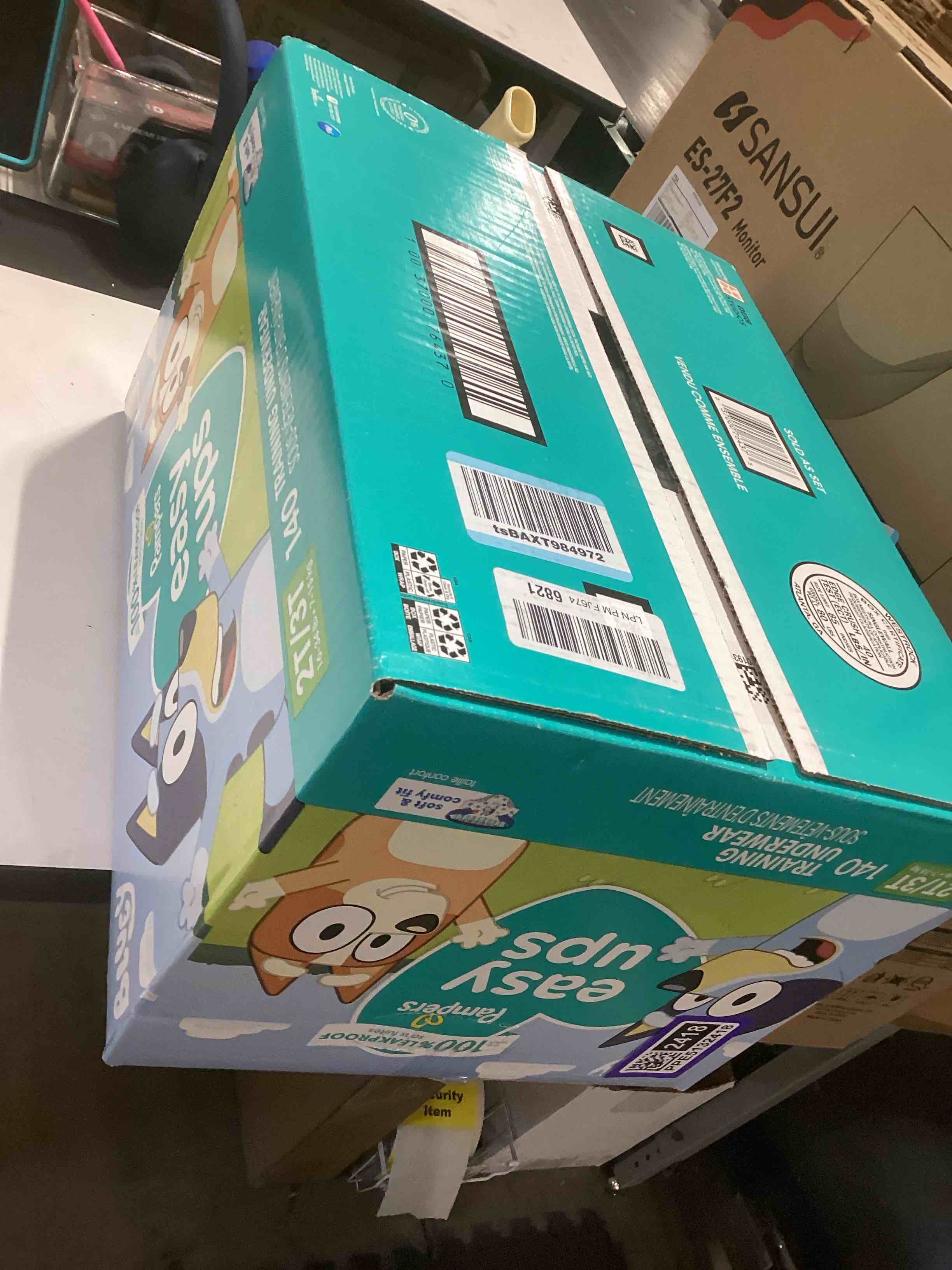 Condition photo showing New/Like New for pampers training pants - easy ups boys & girls bluey - size 2t-3t, 140 count, children's potty underwear (packaging may vary) 2t-3t 140