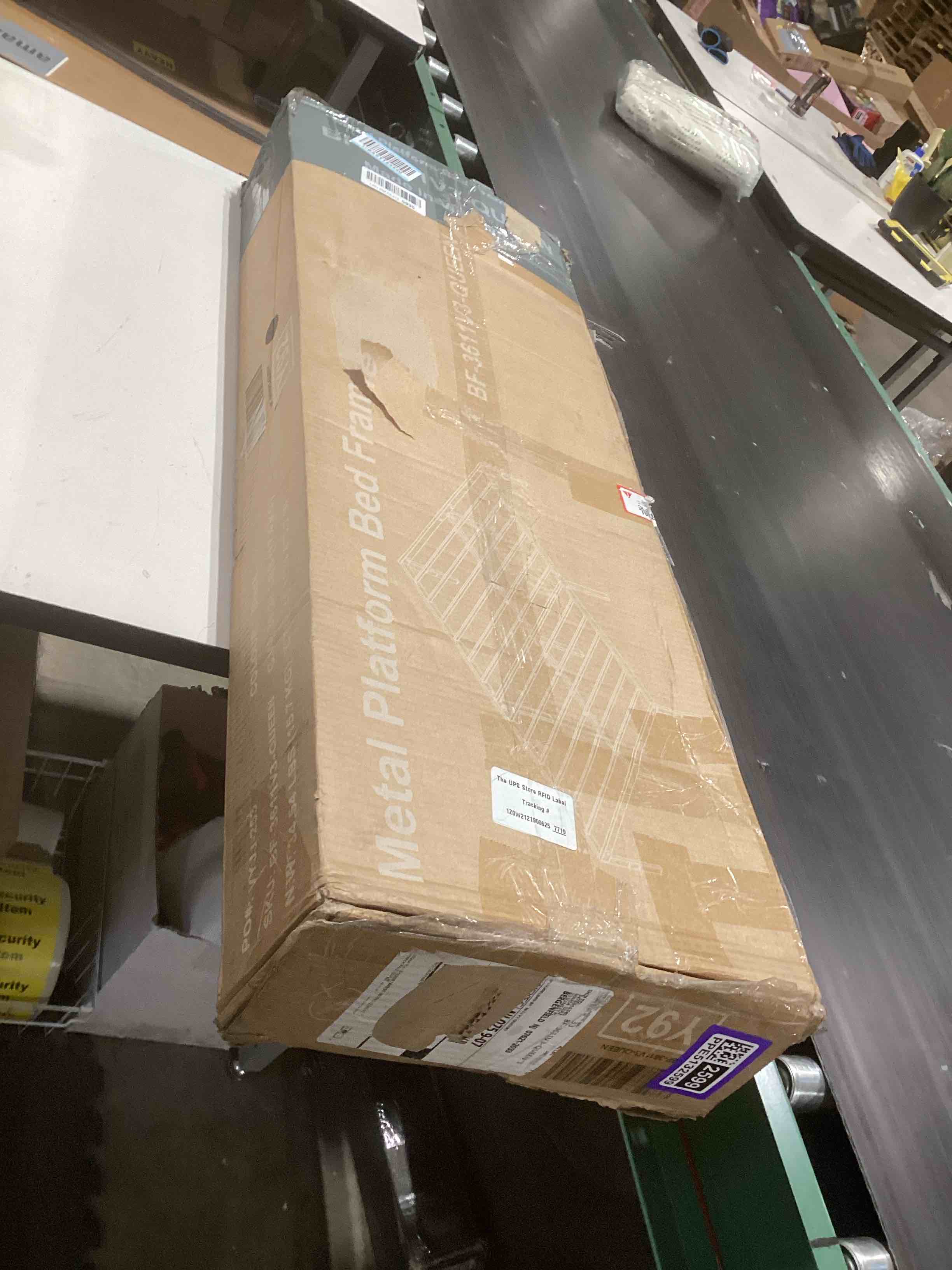 Condition photo showing Good Condition for queen size bed frame, 14 inch metal platform bed frames with heavy duty steel slat support, no box spring needed, easy assembly, under bed storage matte black queen