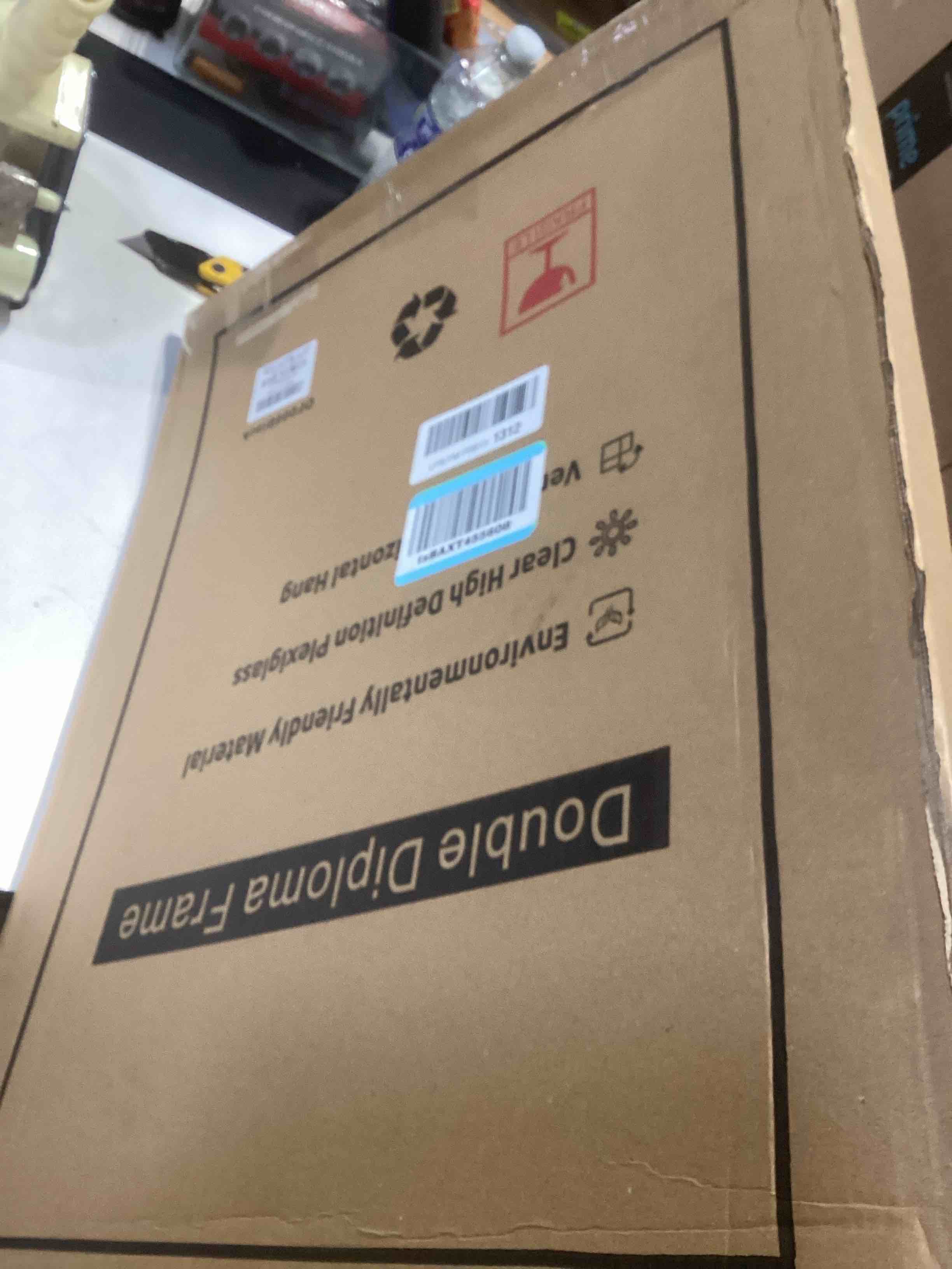 Condition photo showing As Is for graduationmall 14x20 double diploma frame, display 8.5x11 certificate with black over gold mat,uv protection acrylic,black with silver beads black with silver beading double 8.5x11