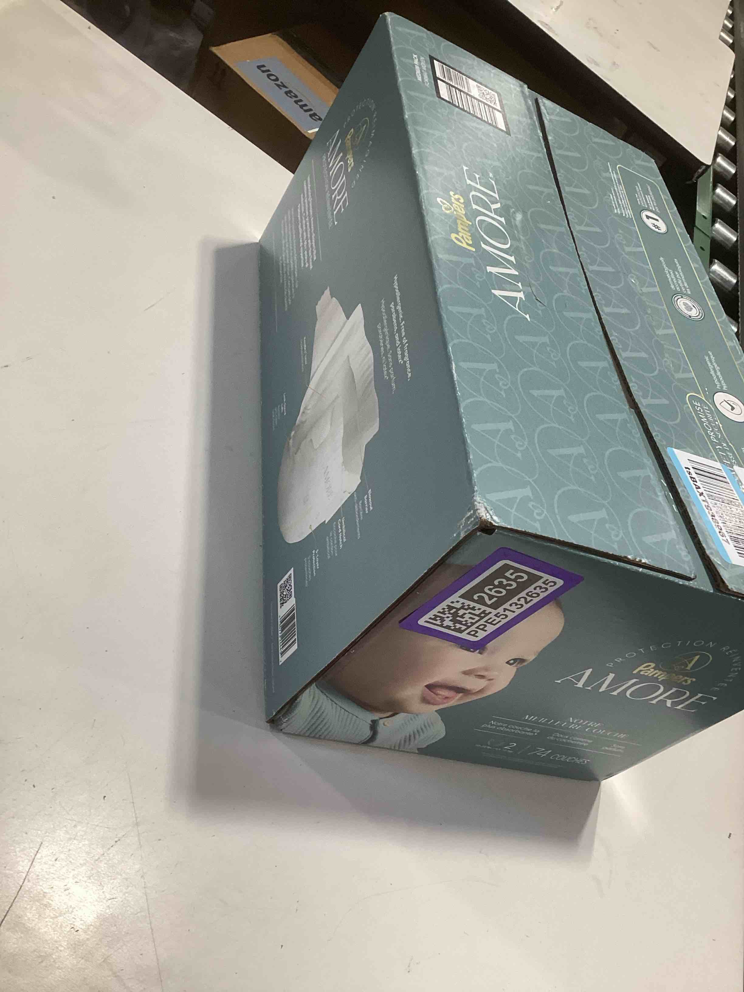 Condition photo showing Good Condition for pampers amore, size 2 (10-22 lbs), 74 count, our best diaper – hypoallergenic & fragrance free, up to 100% leakproof, soft as cashmere size 2 74