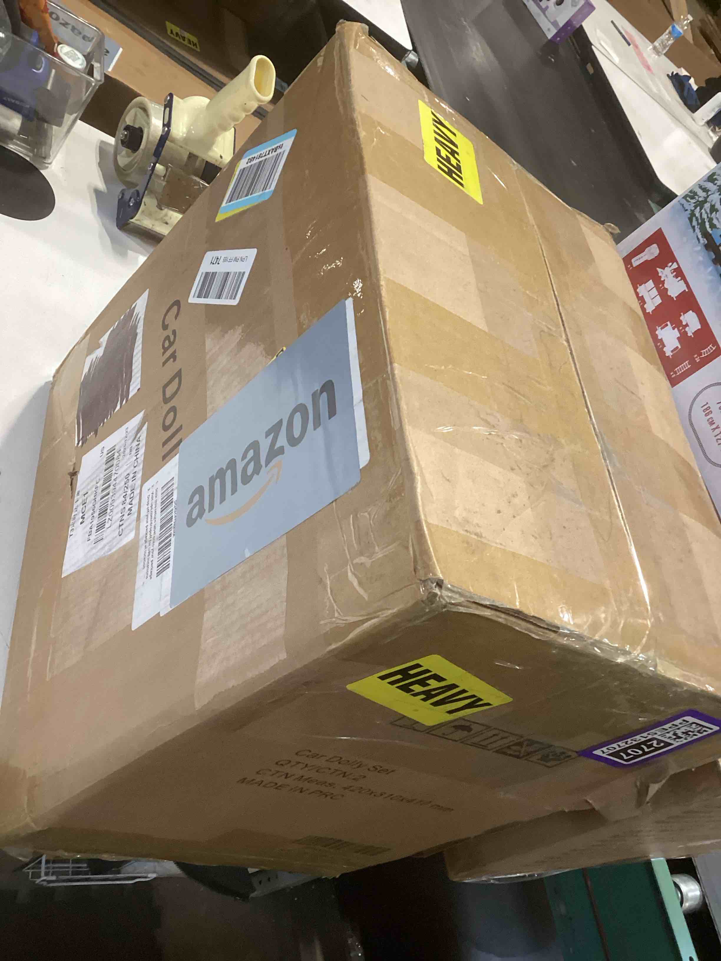 Condition photo showing Good Condition for car dolly set of 4, 9000 lbs capacity universal vehicle moving dolly for cars, suvs, motorcycles & boats, low-profile wheel skates for garage, workshop and marine use