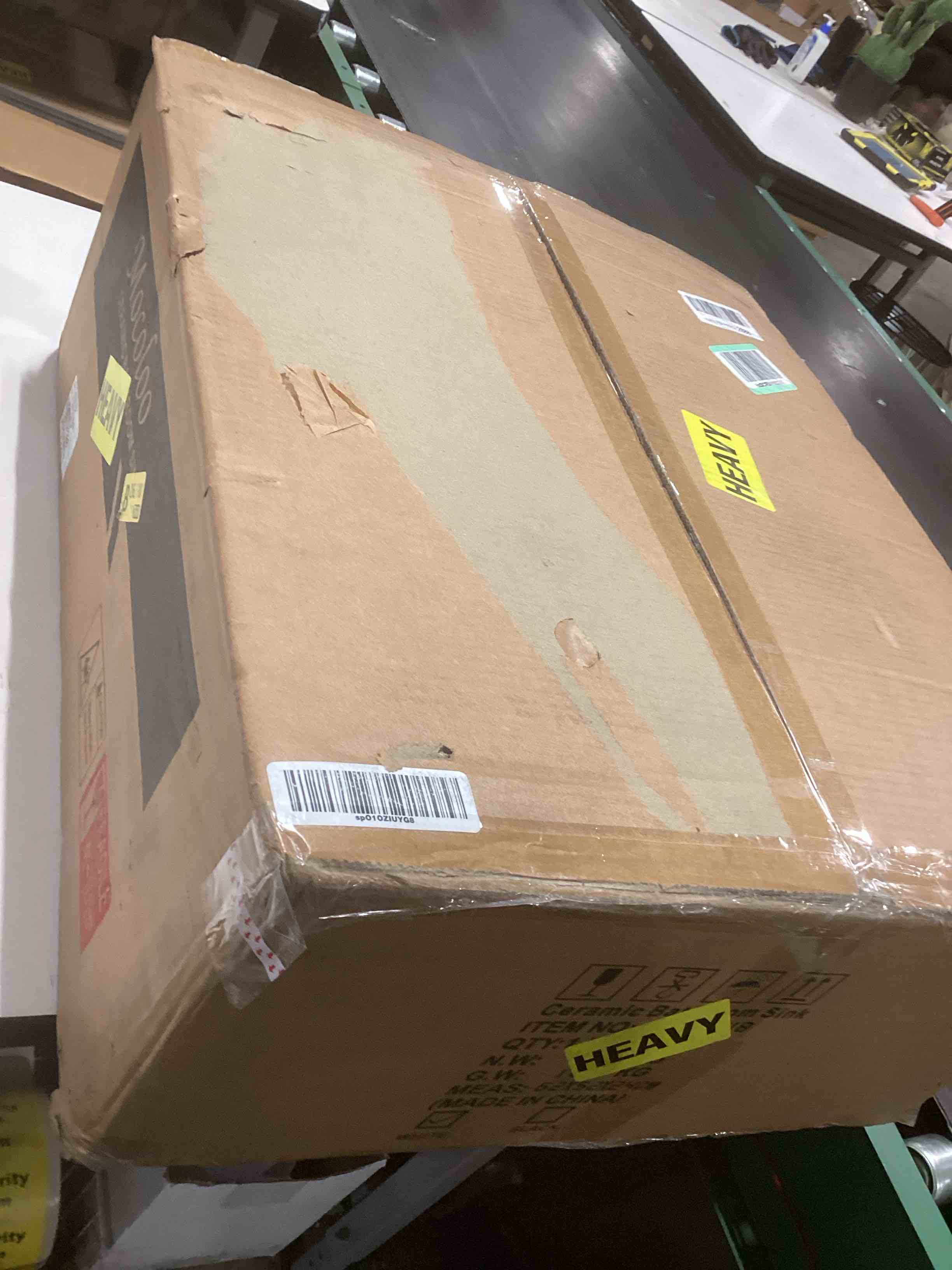 Condition photo showing As Is for mocoloo 21"x16" wall mounted bathroom sink white rectangle porcelain ada compliant ceramic bathroom sinks floating vanity sink for lavatory room basin wall mounted 21"x16"