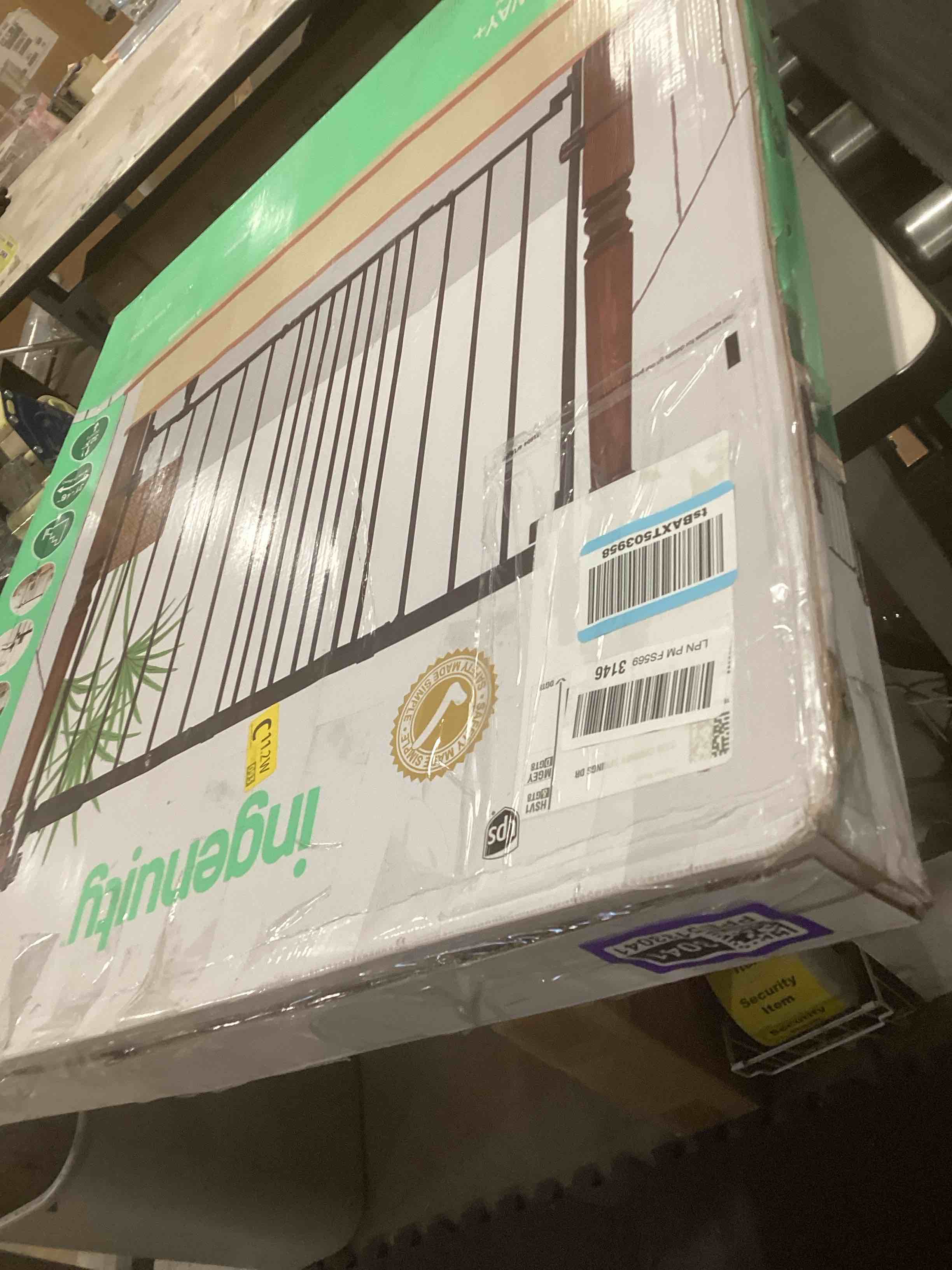 Condition photo showing Good Condition for summer infant metal banister & stair safety baby gate, 31'-46' wide, 32.5' tall, banister & wall mount, black black baby gate