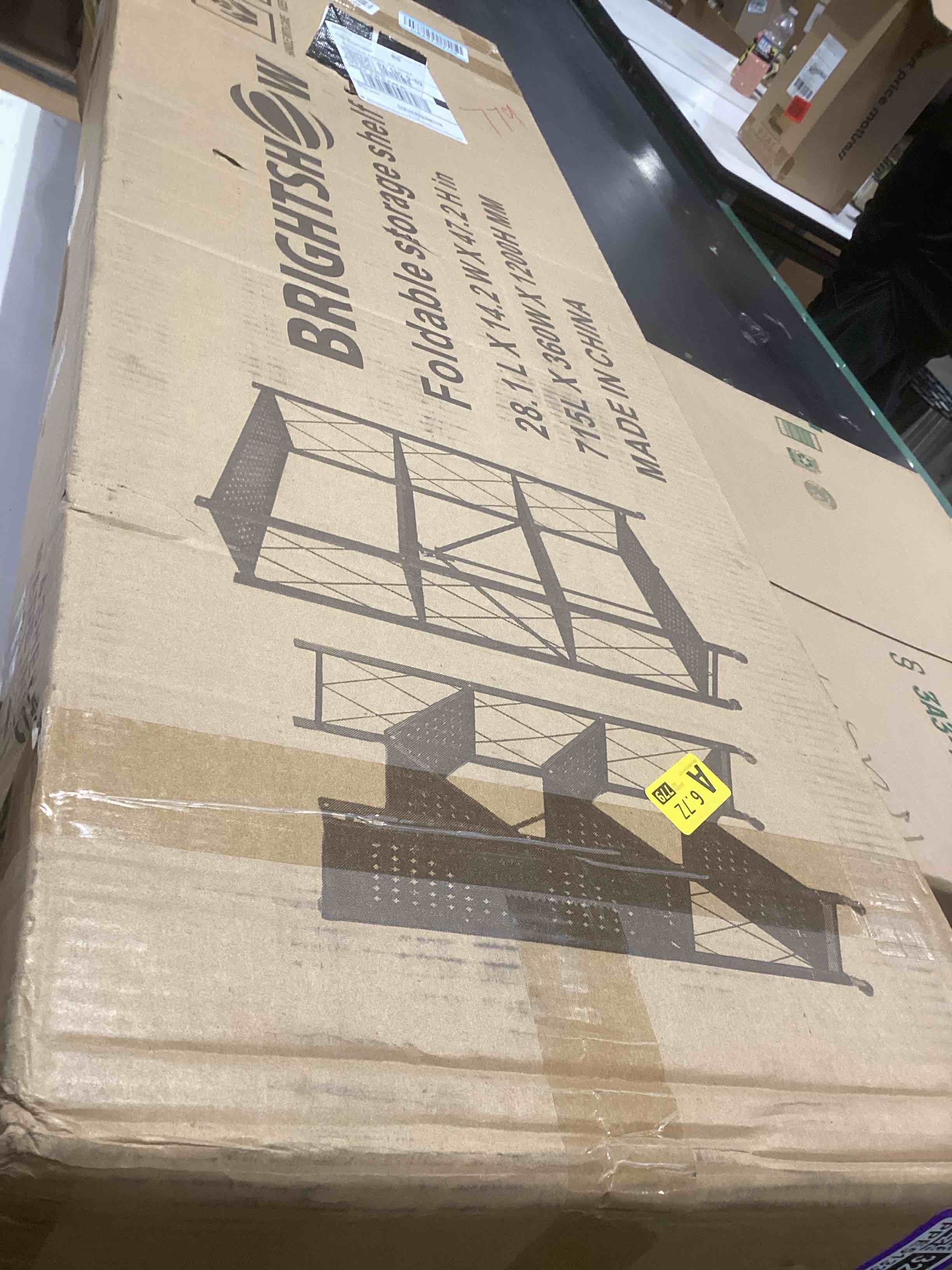 Condition photo showing Good Condition for kitchen garage metal shelves, storage shelves organizer, foldable metal shelving, closet shelving unit, 28" w x 14" d x 50" h bakers rack microwave stand, plant stand with wheels (4-tier shelf)