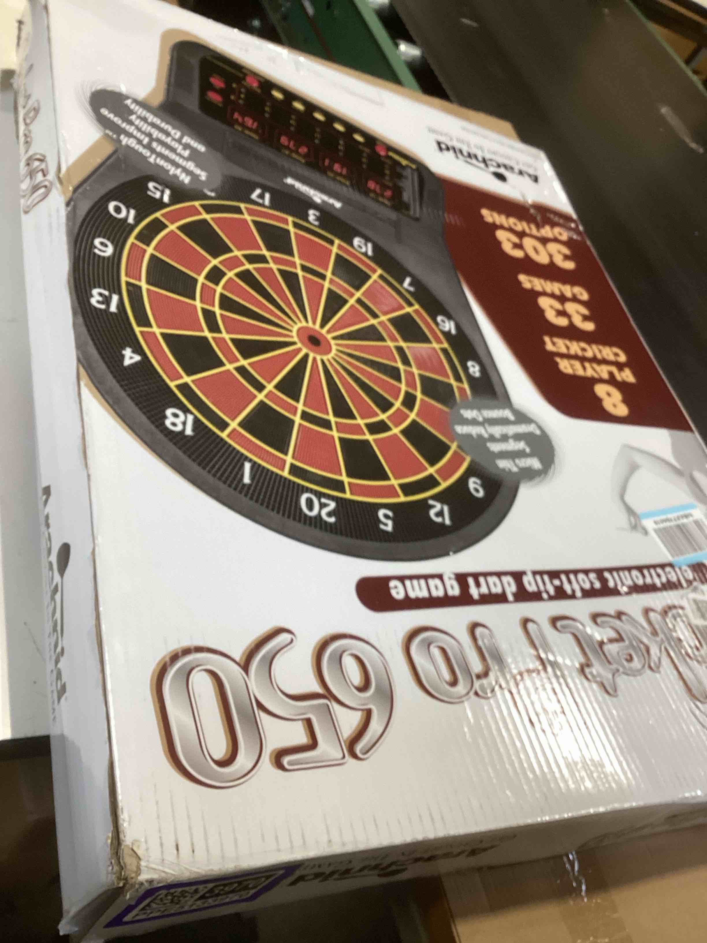Condition photo showing Good Condition for not tested…arachnid cricket pro 650 tournament-quality electronic dartboard with micro-thin segment dividers for dramatically reduced bounce-outs and nylontough segments for improved durability and playability dartboard only