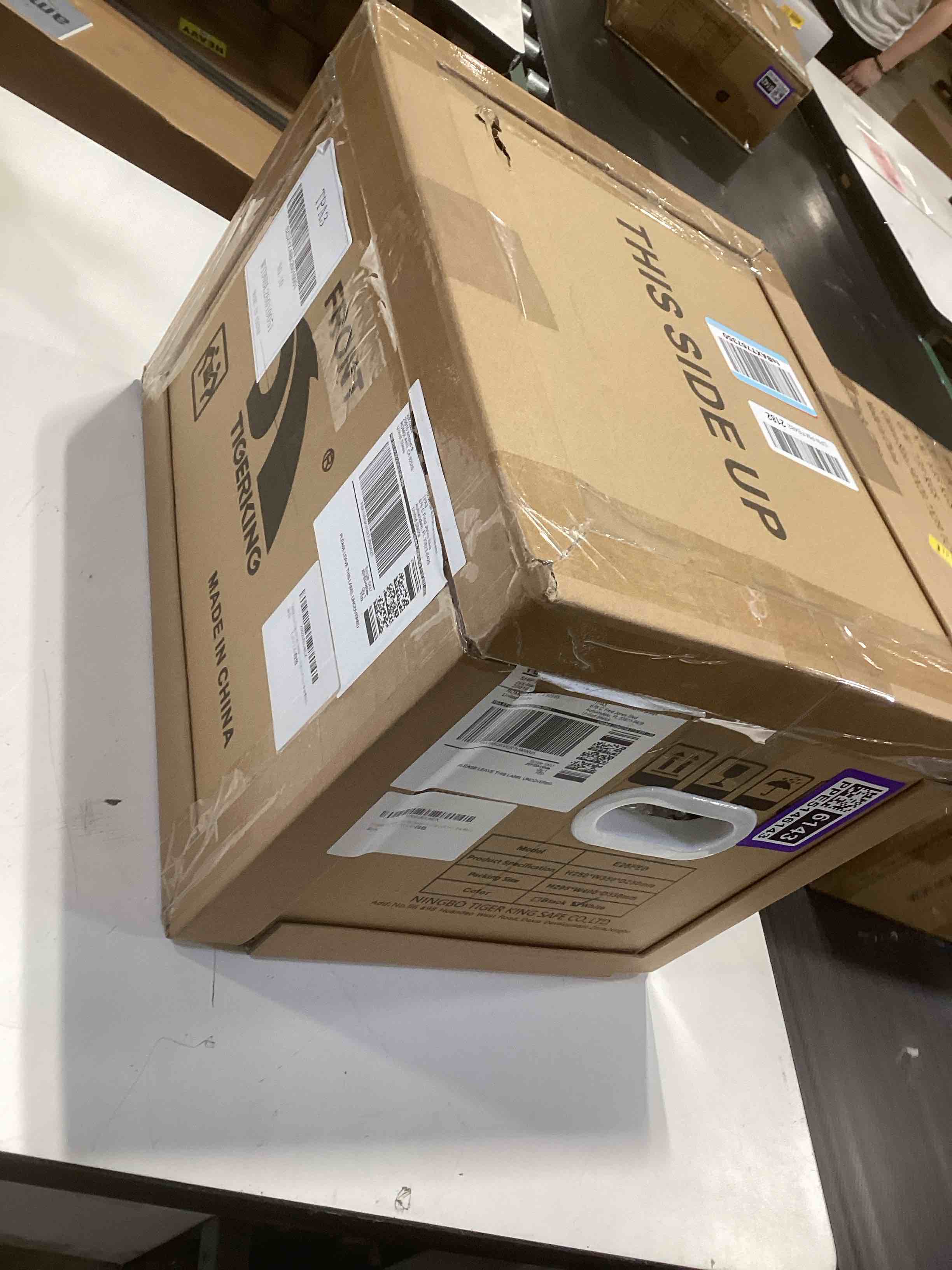 Condition photo showing Good Condition for tigerking biometric fingerprint home safe, 1.2 cubic feet digital security safe lock box, quick-access small safes for cash, jewelry, document, white fed-white