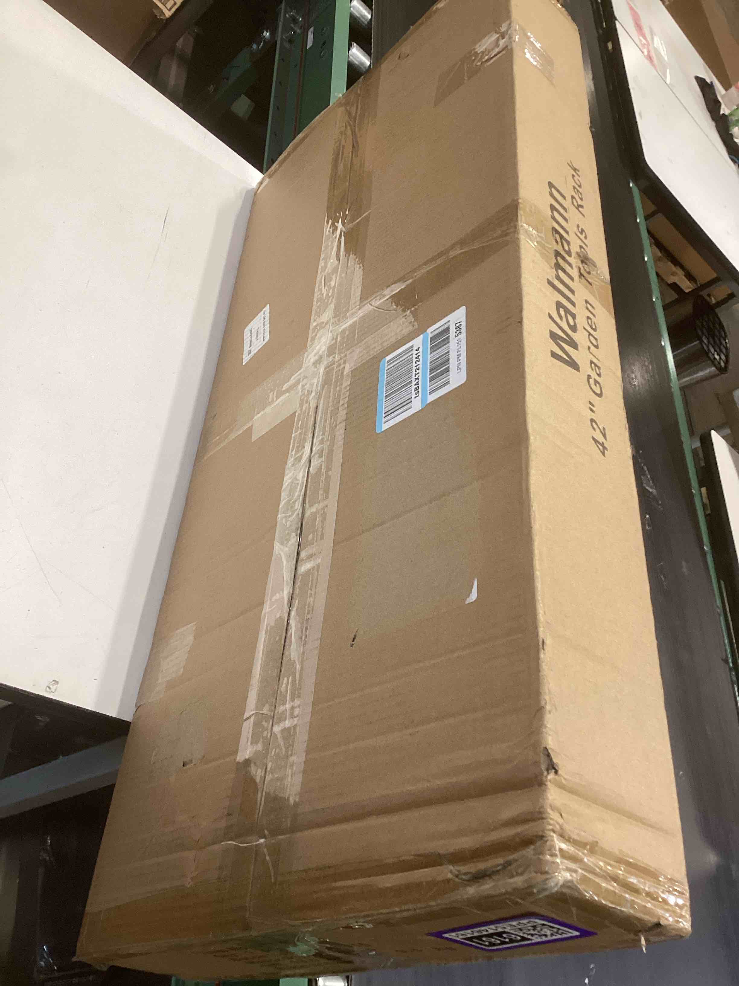 Condition photo showing Good Condition for walmann garden tool organizer with wheels for garage, large storage capacity, rakes/shovels/yard tools storage stand for shed, garden, indoor/outdoor long-handled tools rolling cart large-stand