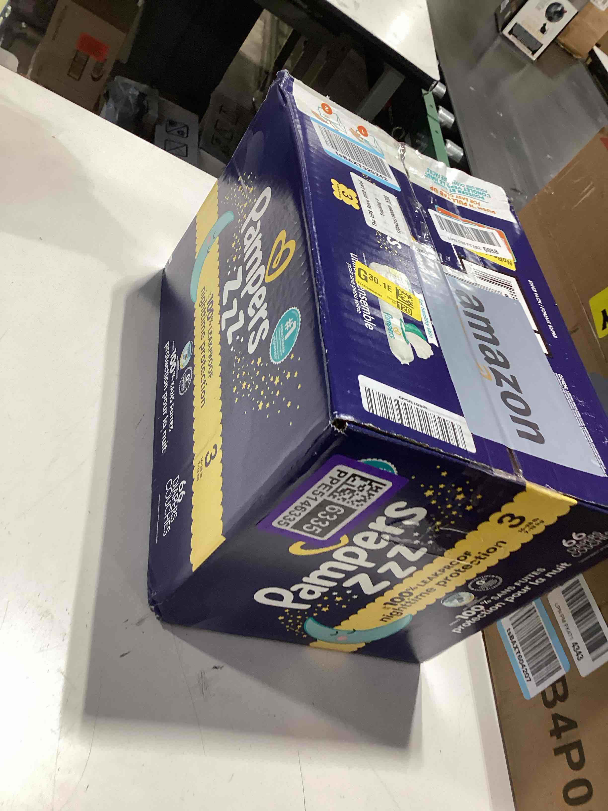 Condition photo showing Good Condition for pampers zzz overnight diapers, size 3 (16-28 lbs), 66 count, nighttime protection disposable baby diaper, night time leak and skin protection size 3 66