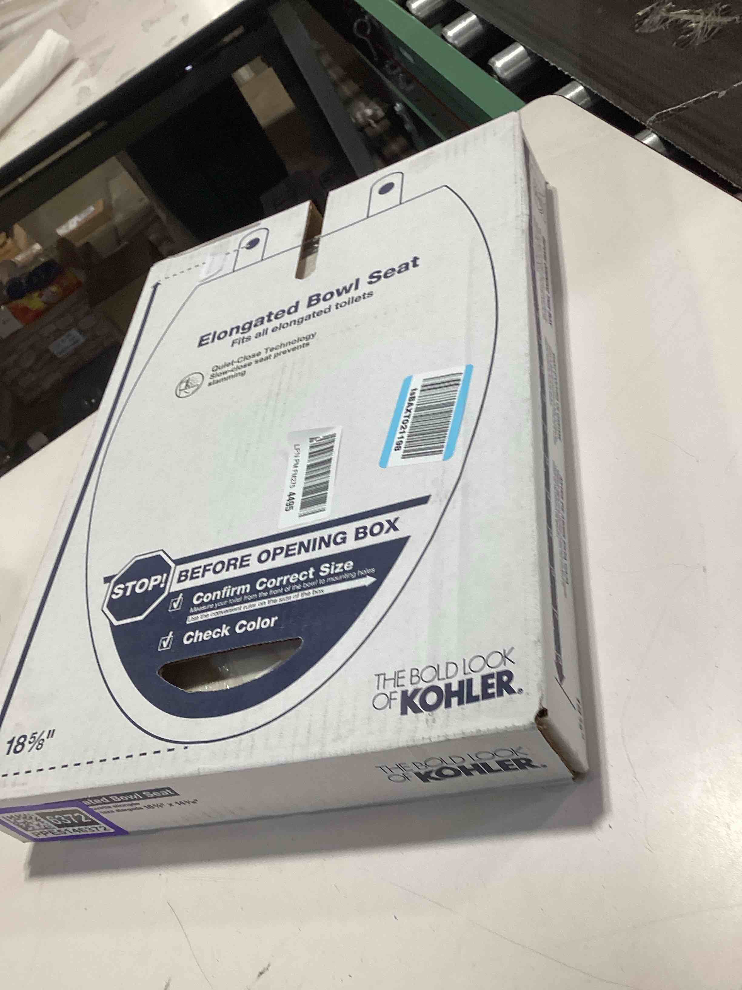 Condition photo showing Good Condition for kohler 20110-96 brevia, slow close toilet seat, elongated toilet seat, grip-tight bumpers quick-attach hardware, biscuit biscuit elongated quiet-close