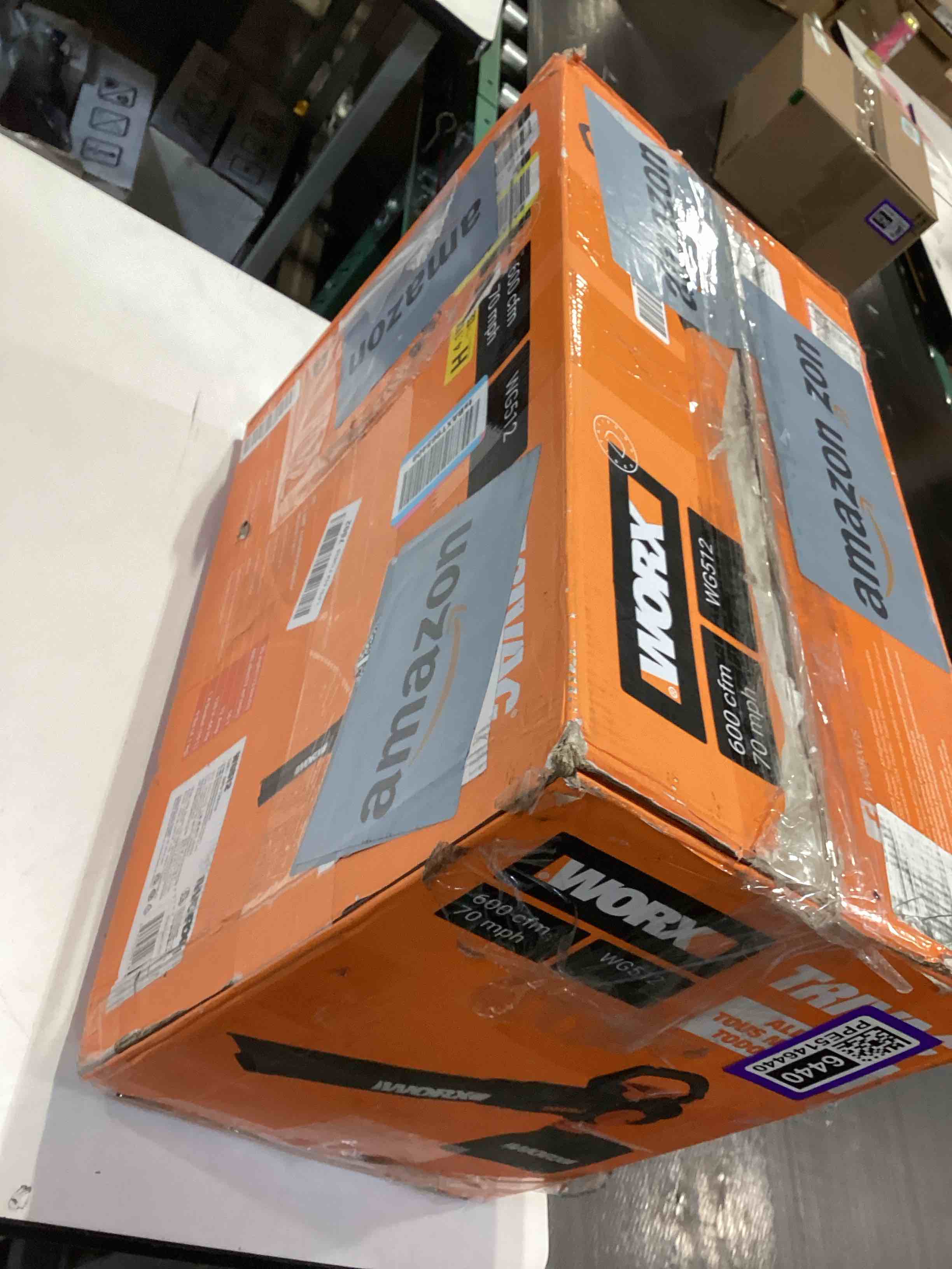 Condition photo showing As Is for worx trivac 3 in 1 electric leaf blower for lawn care, leaf vacuum with 600 cfm, leaf mulcher with metal impeller, wg512 600cfm blower/vac/mulcher