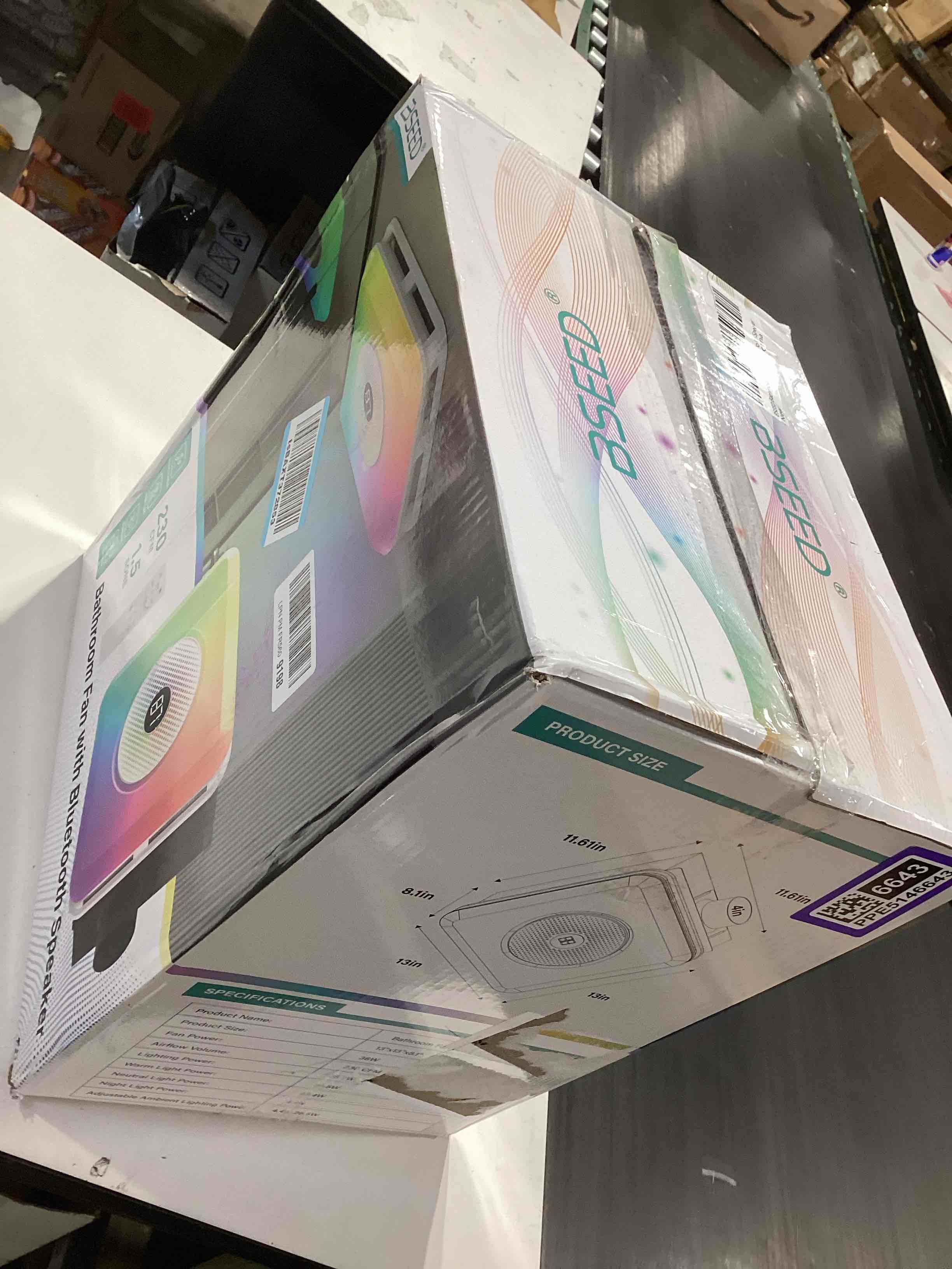Condition photo showing Good Condition for bseed bathroom exhaust fan with bluetooth speaker & led light, 230 cfm 1.5 sone, 7-color rgb & 3cct adjustable light, music sync, digital display, remote control, easy install (white)