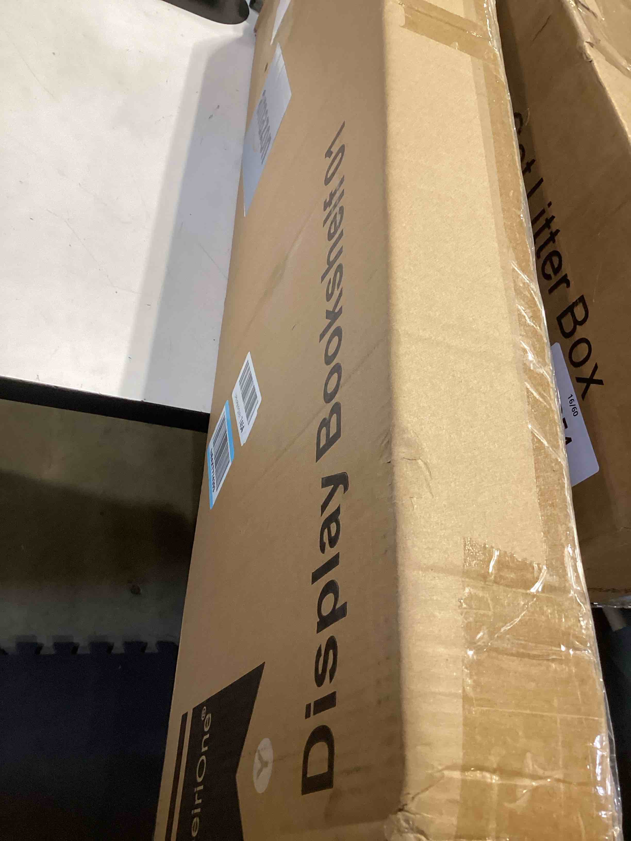 Condition photo showing Good Condition for seirione sturdy kids bookshelf, children display rack, 4 sling and 2 storage boxes for toys organizer, white/wood texture white bookshelf +cube bin