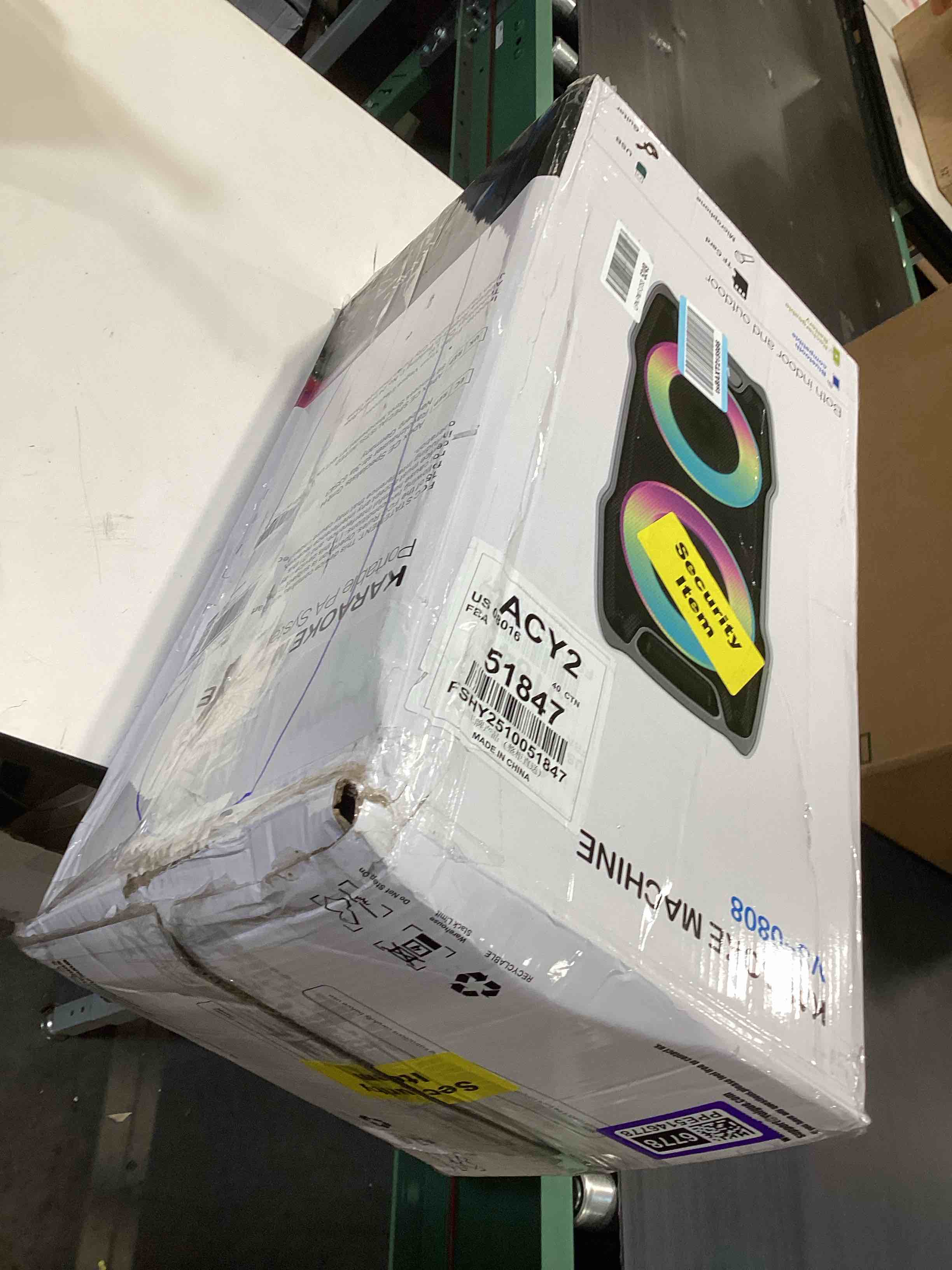 Condition photo showing Good Condition for damaged….vegue karaoke machine, wireless bluetooth pa system for adults & kids with dual 8'' subwoofers, 2 uhf wireless mics, colorful led lights, ideal for home karaoke, party, stage performance (vs-0808)