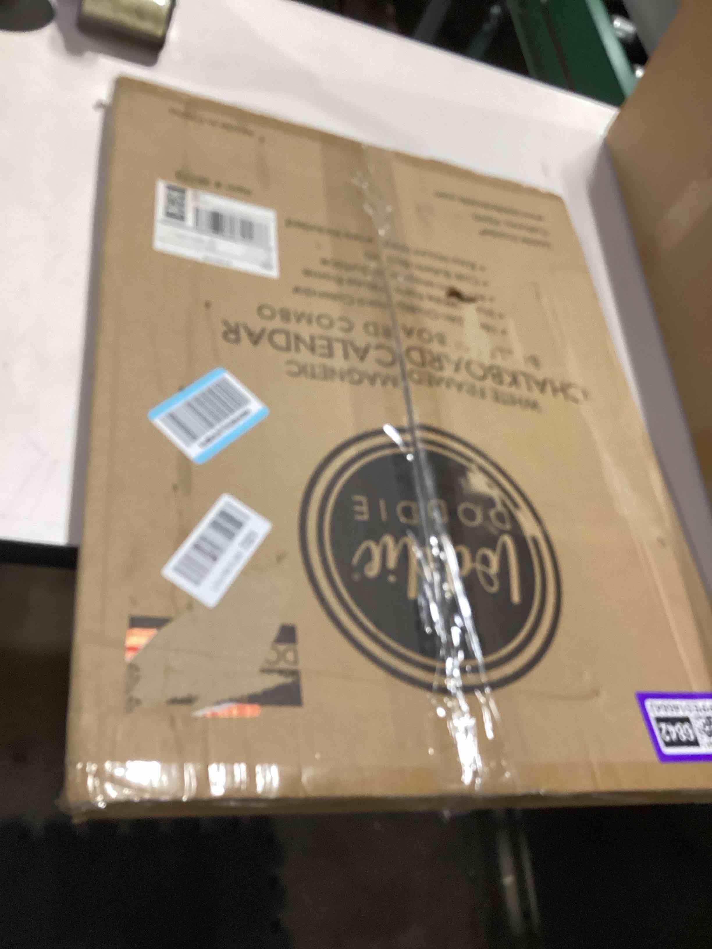 Condition photo showing Good Condition for loddie doddie chalkboard calendar - 18 x 24 in, white frame - magnetic surface for magnet display - cork bulletin board calendar for memos & photos - menu board for kitchen planning white 18"w x 24"h