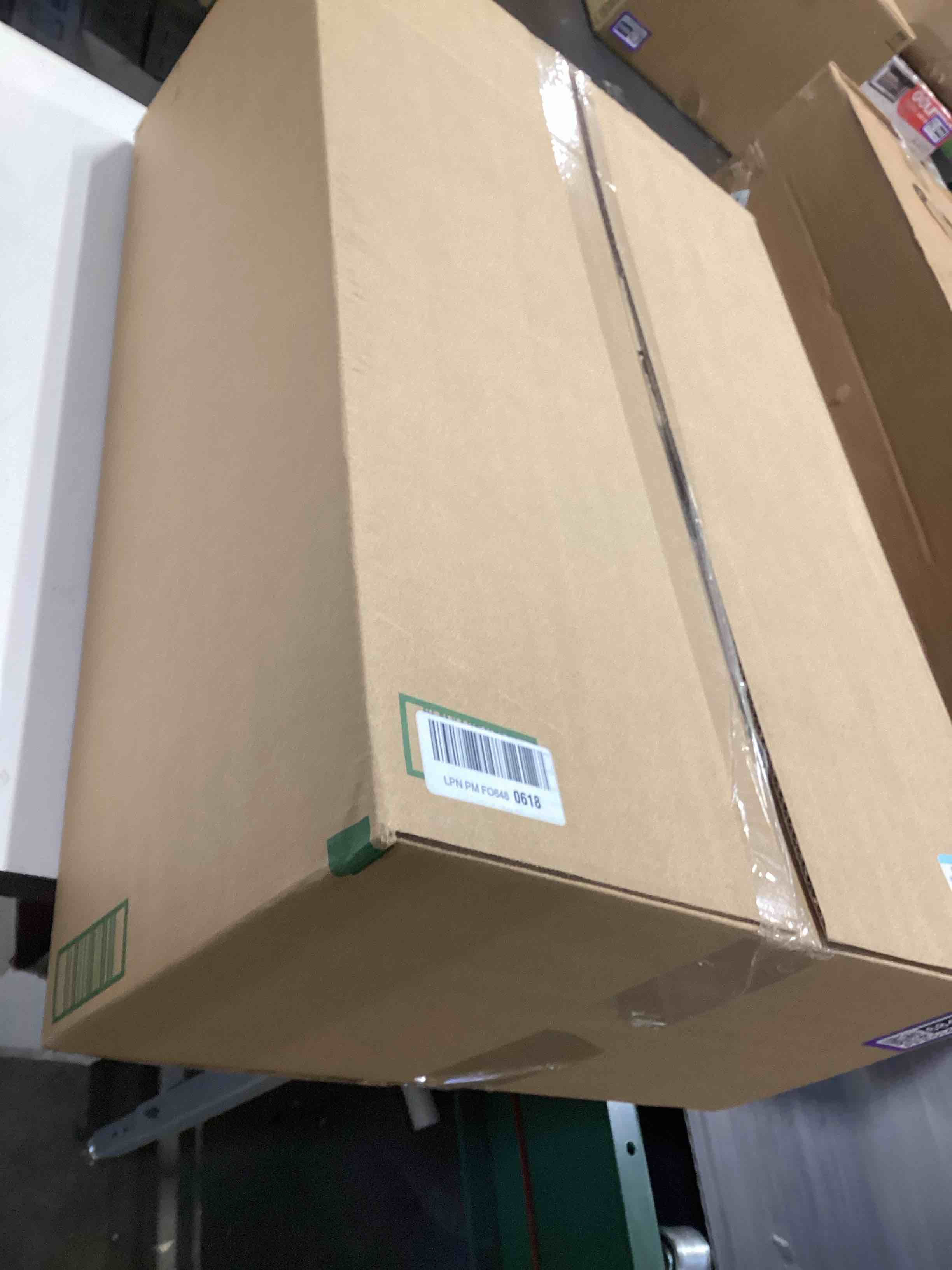 Condition photo showing As Is for newbulig 31 gallon deck box, weatherproof resin lockable outdoor storage for secure package deliveries and indoor storage in garden or patio, backyard black 31 gallon