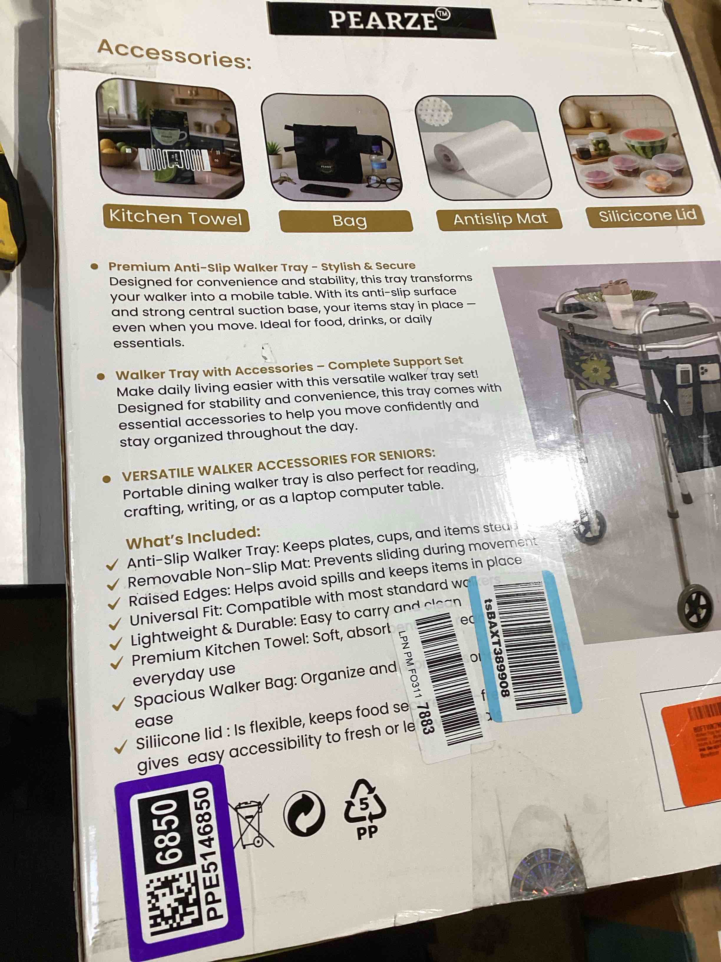 Condition photo showing Good Condition for walker tray for folding walker with cup holders, non-slip mat & bag - adjustable universal plastic food table for seniors - detachable guardian accessories - removable walker trays for rolling walker