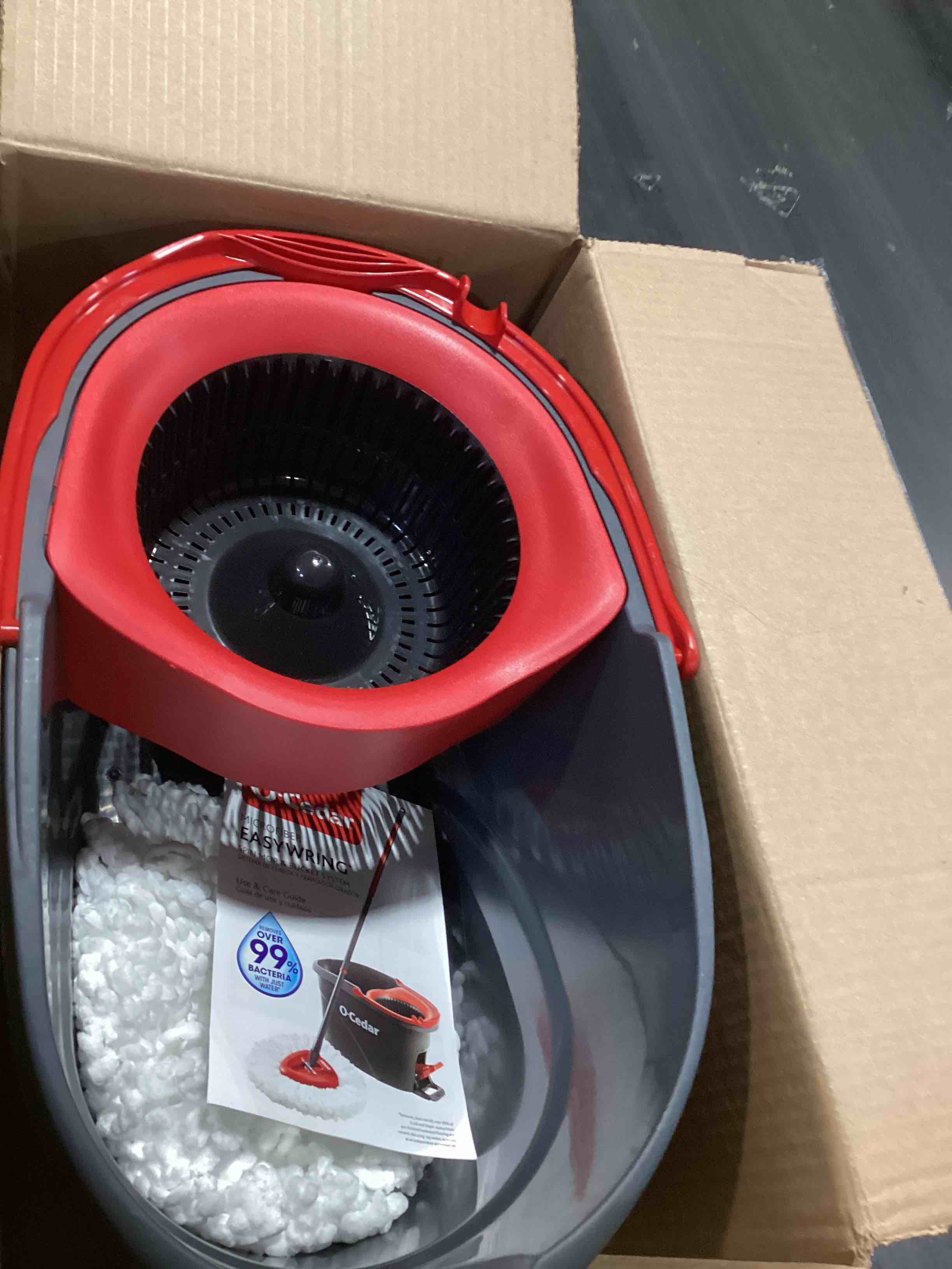 Condition photo showing Good Condition for incomplete……o-cedar easywring microfiber spin mop, bucket floor cleaning system, red, gray, standard easywring spin mop & bucket