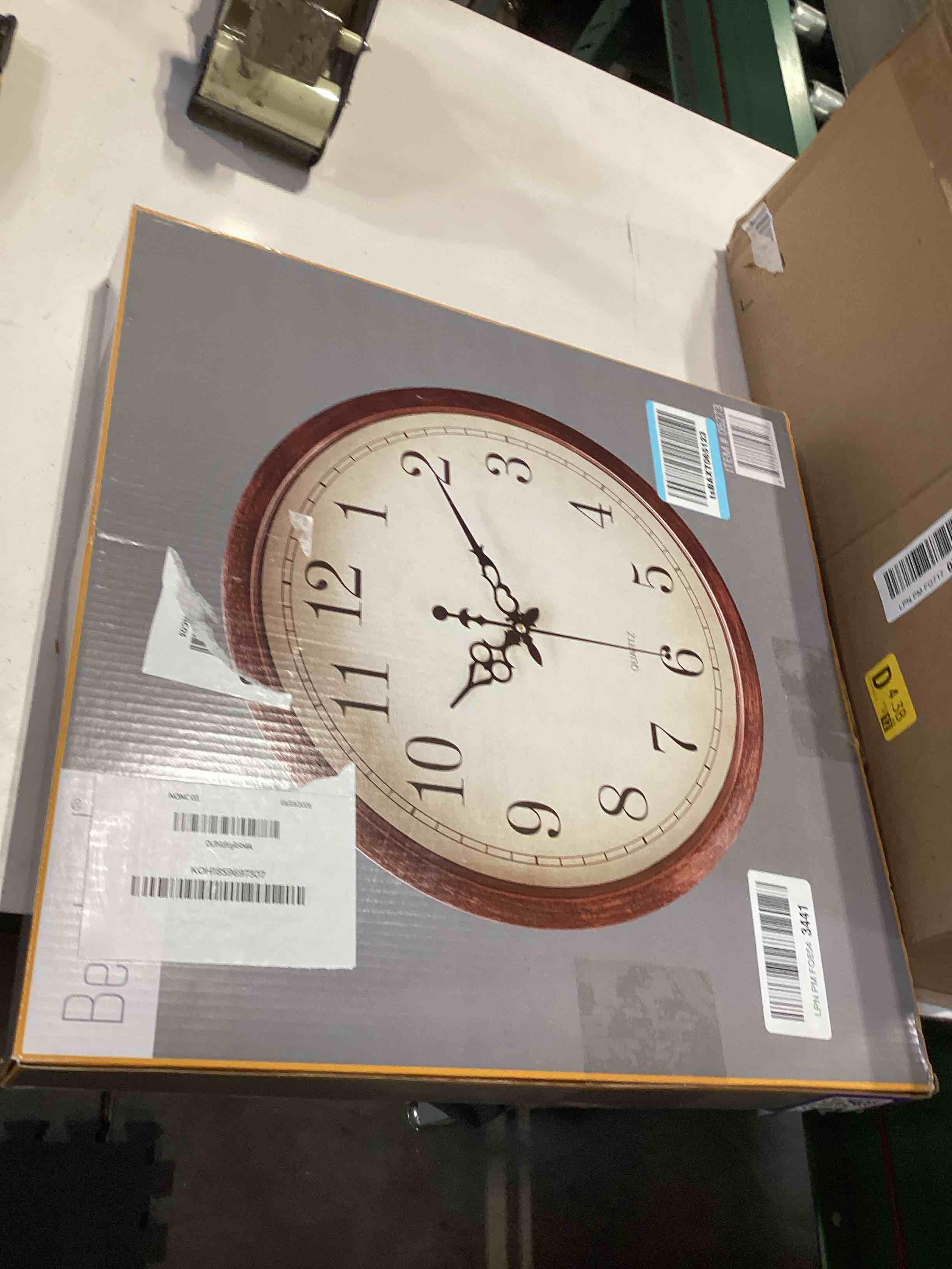 Condition photo showing Good Condition for bernhard products vintage brown wall clock silent non ticking 16 inch extra large quality quartz battery operated round decorative easy to read for home kitchen living/dining room bedroom office vintage 16 inch