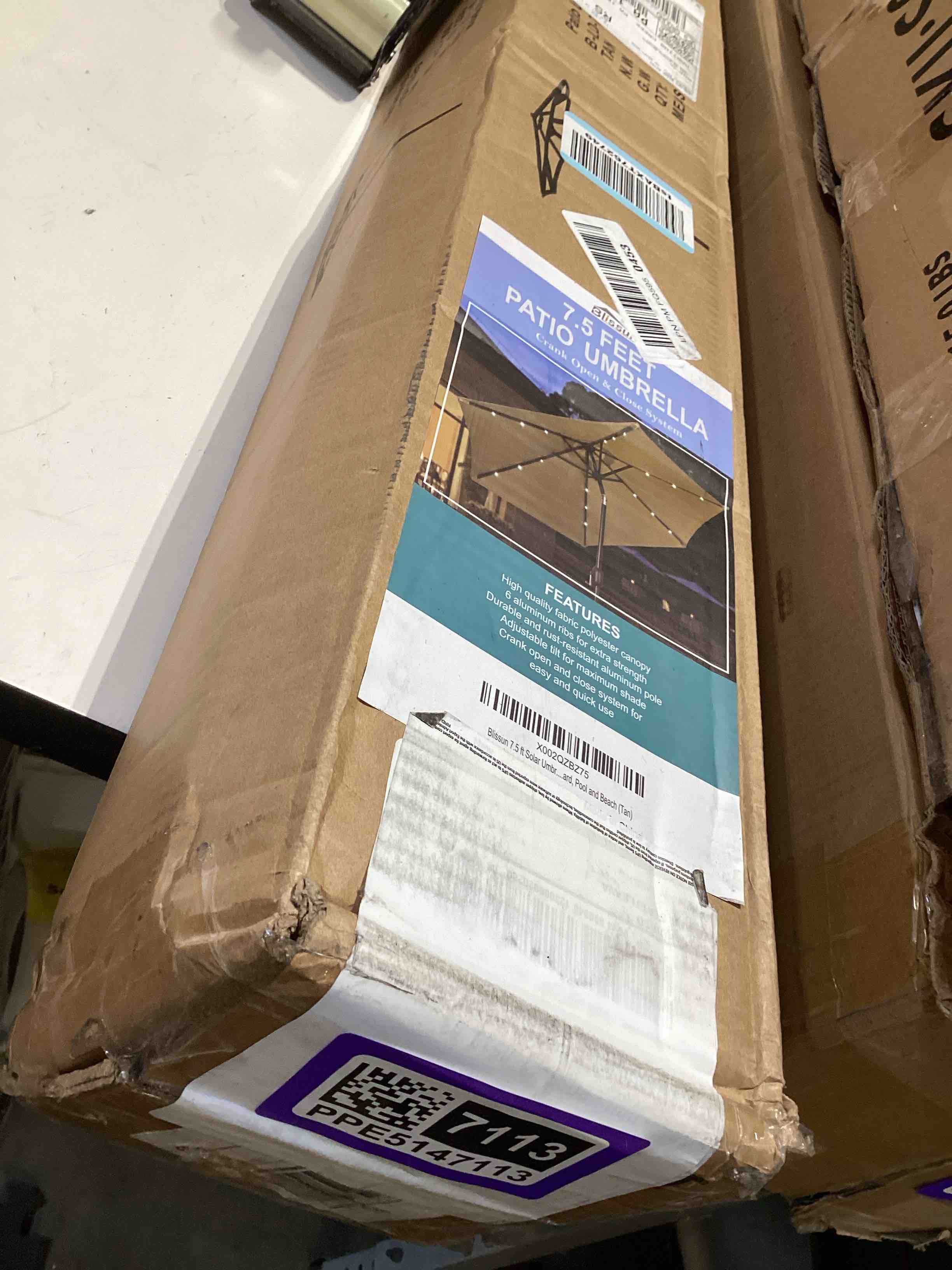 Condition photo showing Good Condition for blissun 7.5 ft solar umbrella, 18 led lighted patio umbrella, table market umbrella