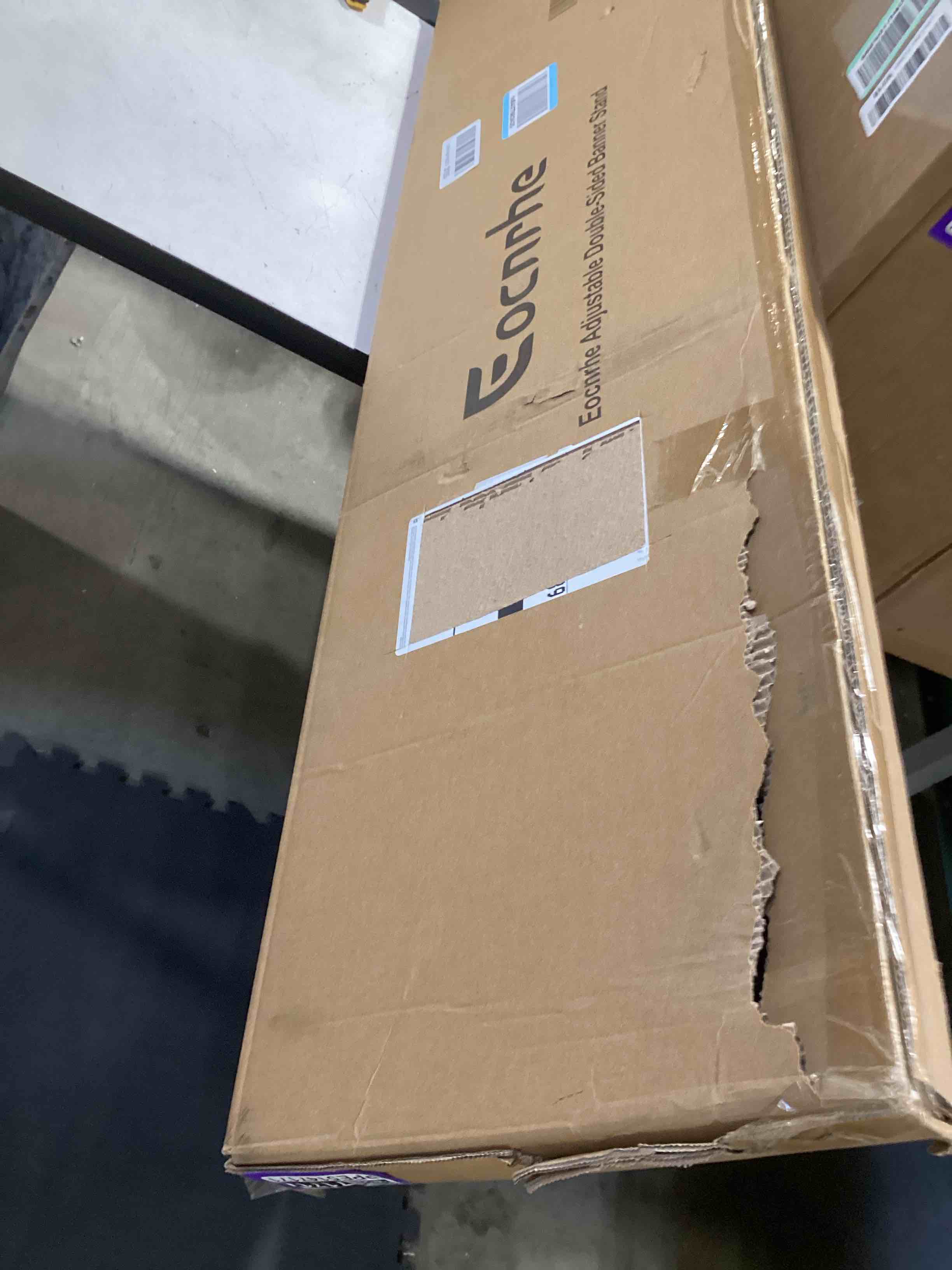 Condition photo showing Good Condition for eocnrhe heavy duty banner stand with non-slip mat base, adjustable pedestal poster stand up to 82 inches, double side show sign stand, connected show floor standing sign holder for outdoor display