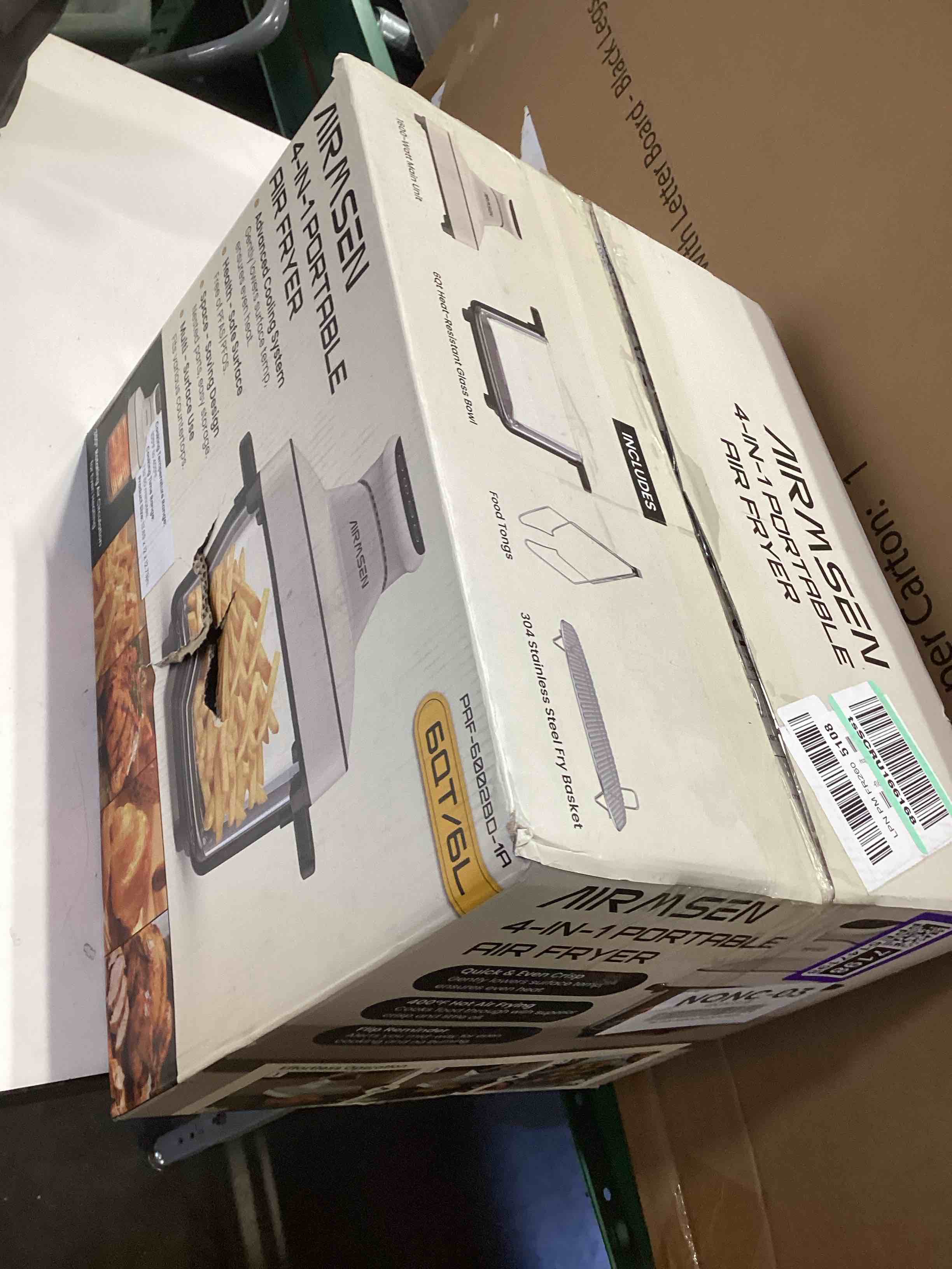 Condition photo showing Good Condition for not tested….airmsen 6.3 qt glass air fryer non-toxic, 4 presets & manual control, 105–400? precise heat, 95% less oil, auto-pause & resume, microwave & dishwasher safe glass container for family meals