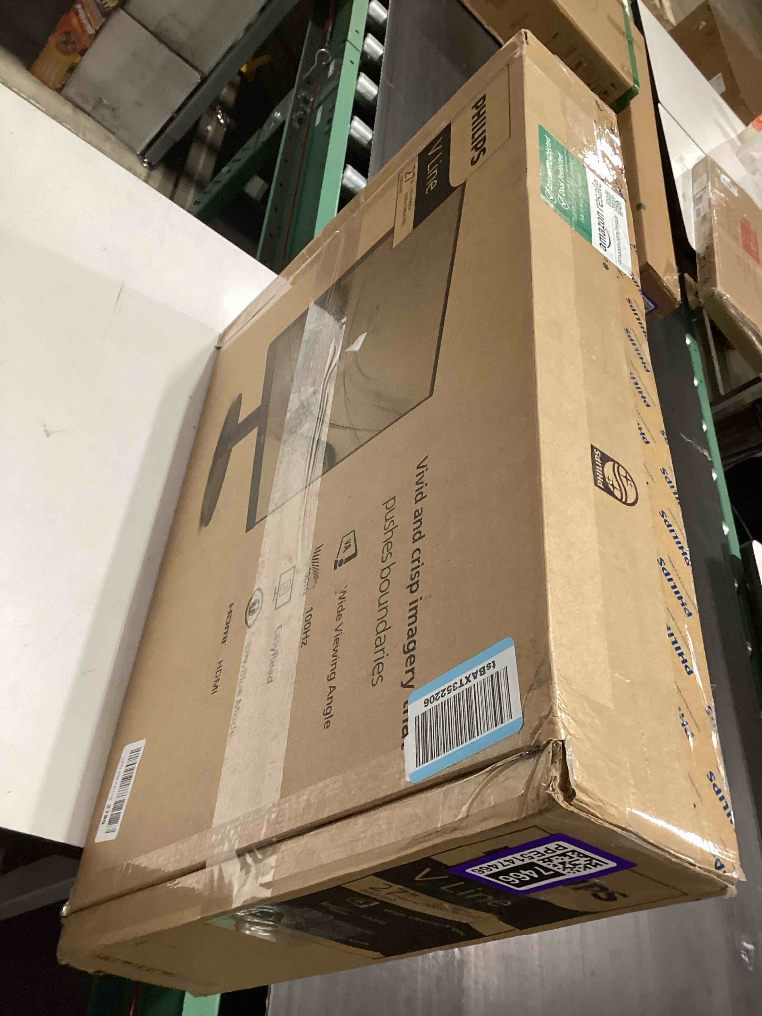 Condition photo showing As Is for philips new 27-inch class thin full hd (1920 x 1080) 100hz monitor, vesa, hdmi x 1, vga port x1, eye care, 4 year advance replacement warranty, 271v8lb, black 27" va panel 100hz