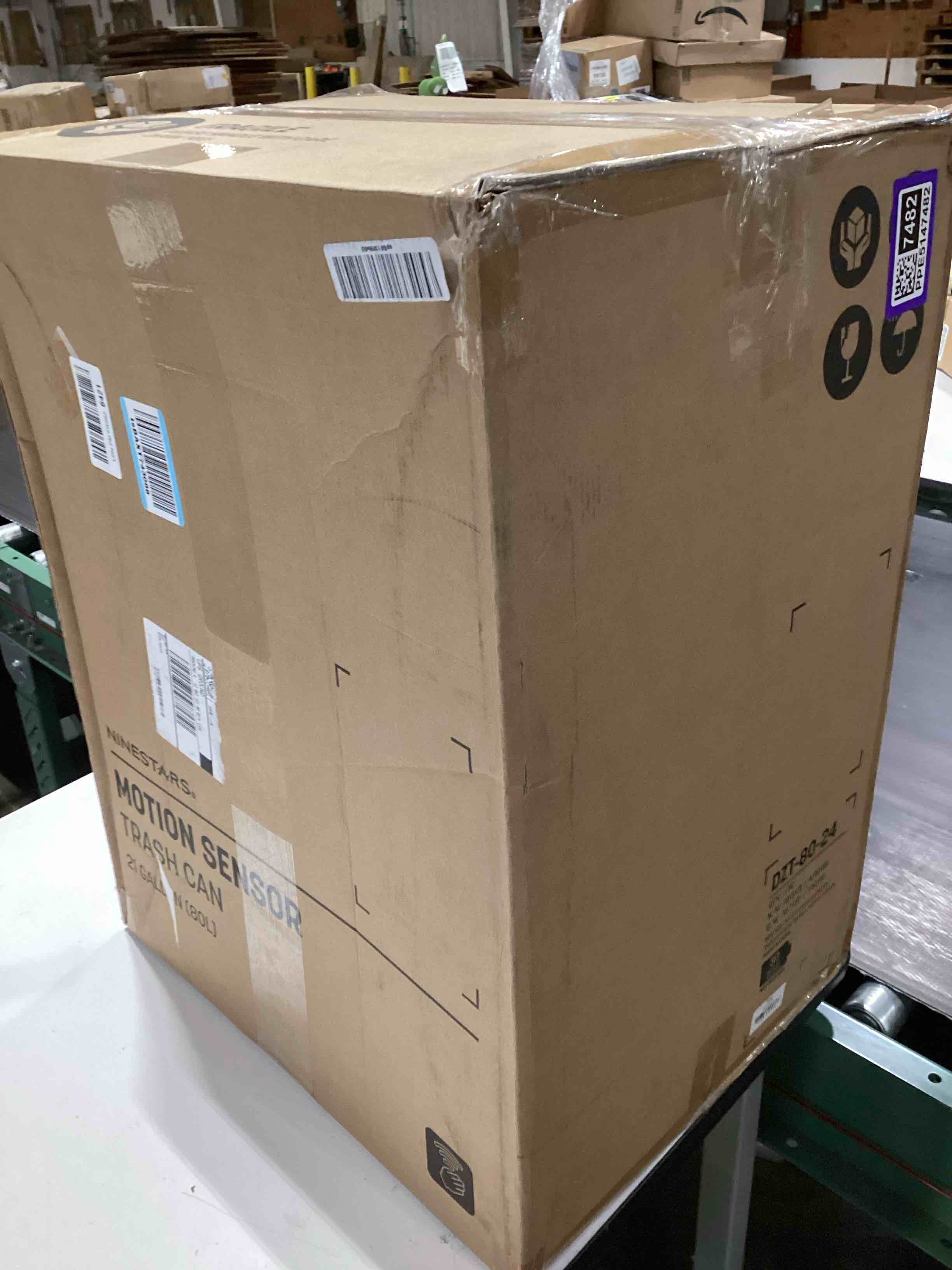 Condition photo showing Good Condition for ninestars dzt-80-24 automatic motion sensor trash can with adjustable sensor range, stainless steel base, silver lid, 21 gallon